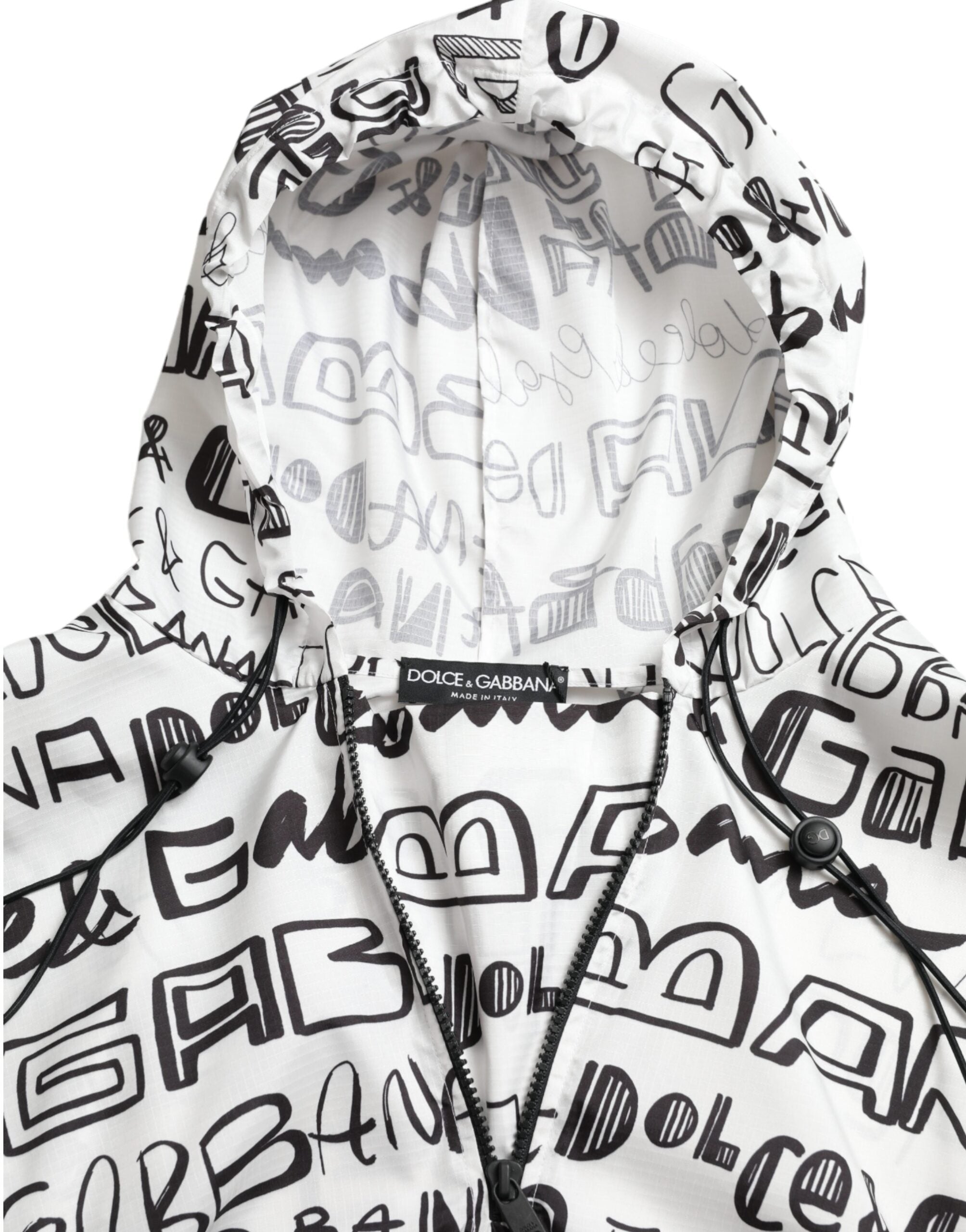 Dolce & Gabbana Weißes Blouson-T-Shirt mit Logodruck und Kapuze