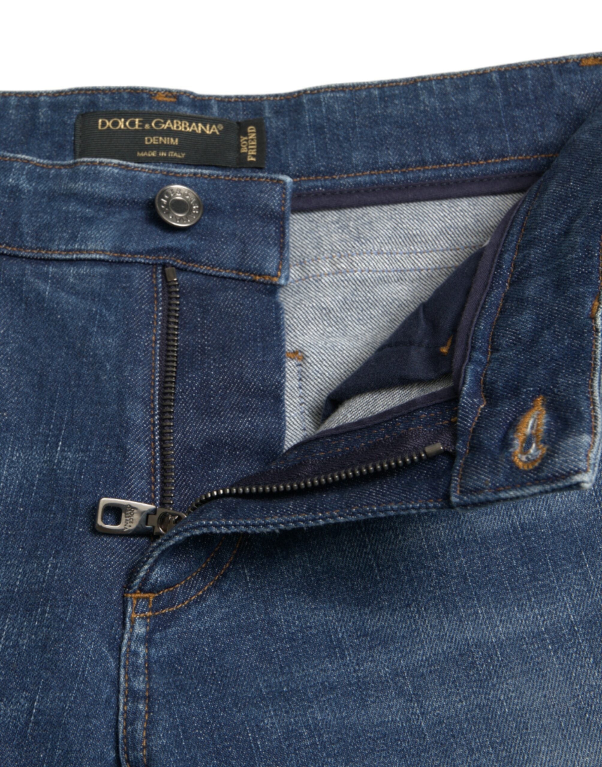 Dolce & Gabbana Blaue BOYFRIEND Mid Waist Denim Jeans aus Baumwolle