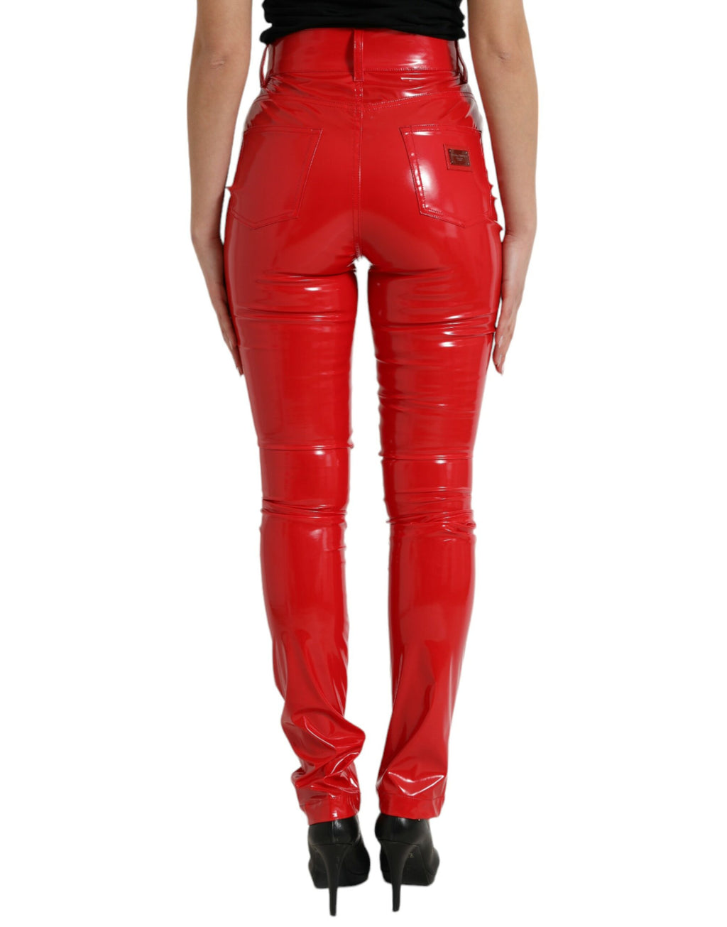 Dolce & Gabbana Shiny Red High-Waisted Skinny Trousers