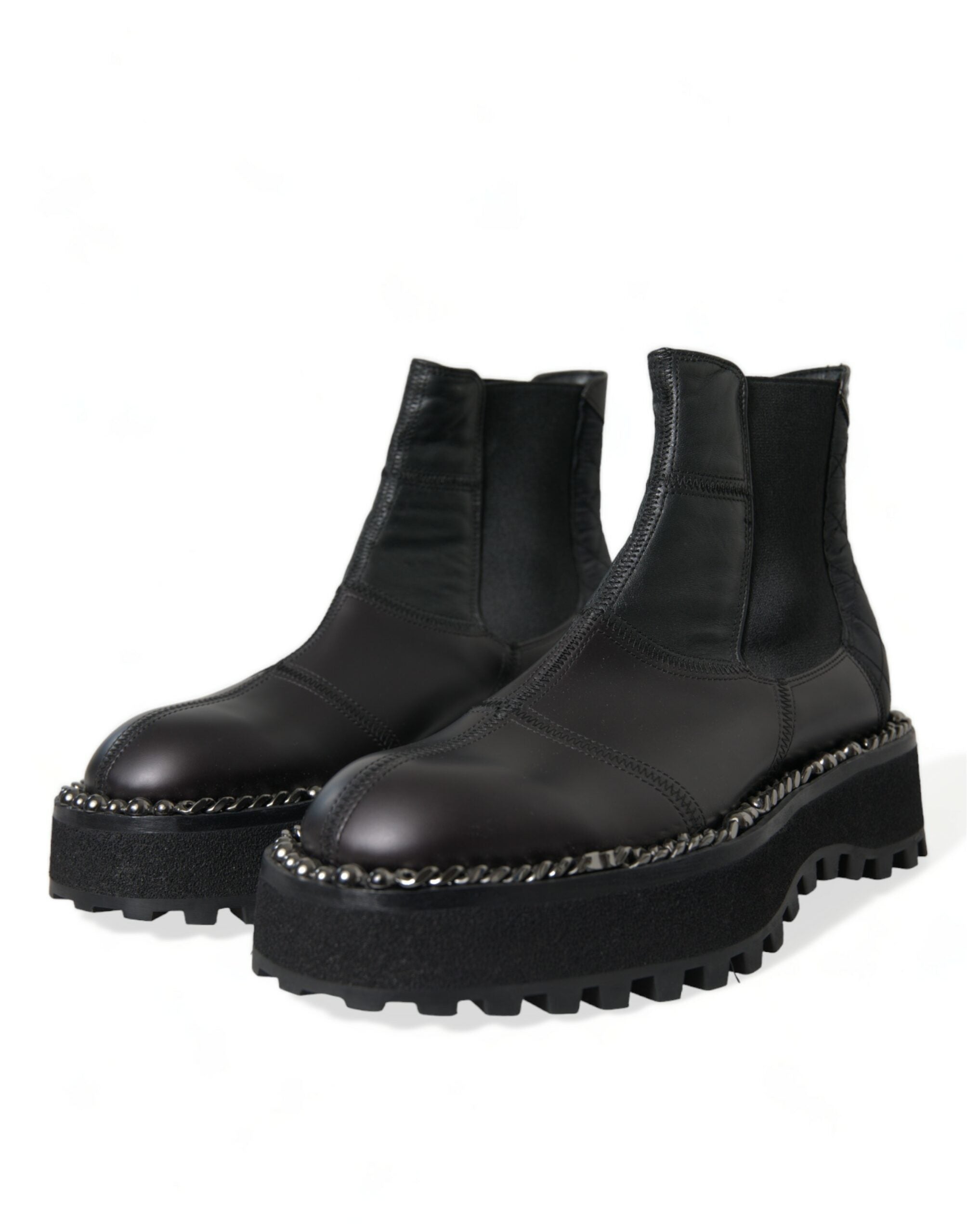 Dolce & Gabbana Schwarz Leder Slip On Stretch Chelsea Boots Schuhe
