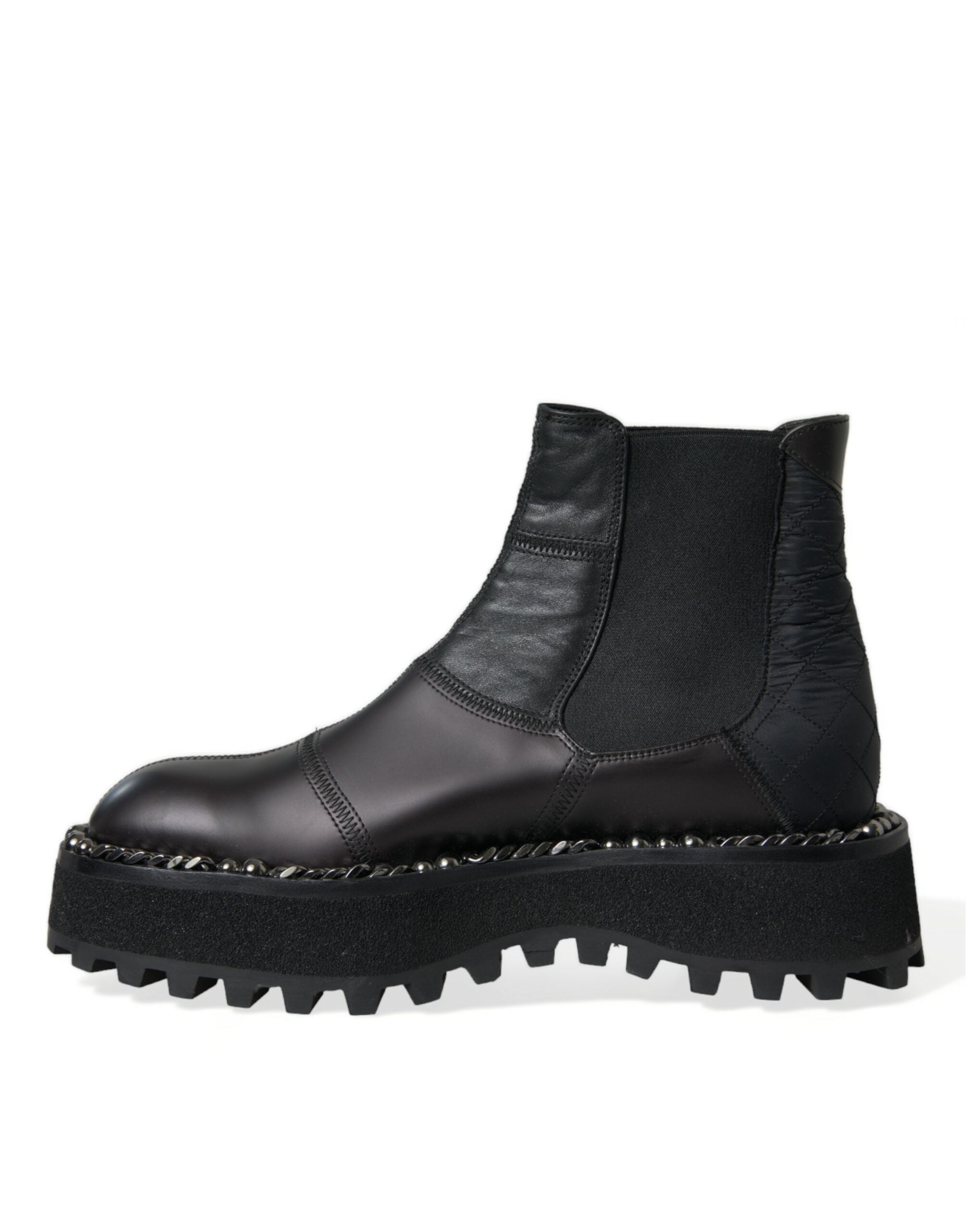 Dolce & Gabbana Schwarz Leder Slip On Stretch Chelsea Boots Schuhe