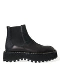Dolce & Gabbana Schwarz Leder Slip On Stretch Chelsea Boots Schuhe