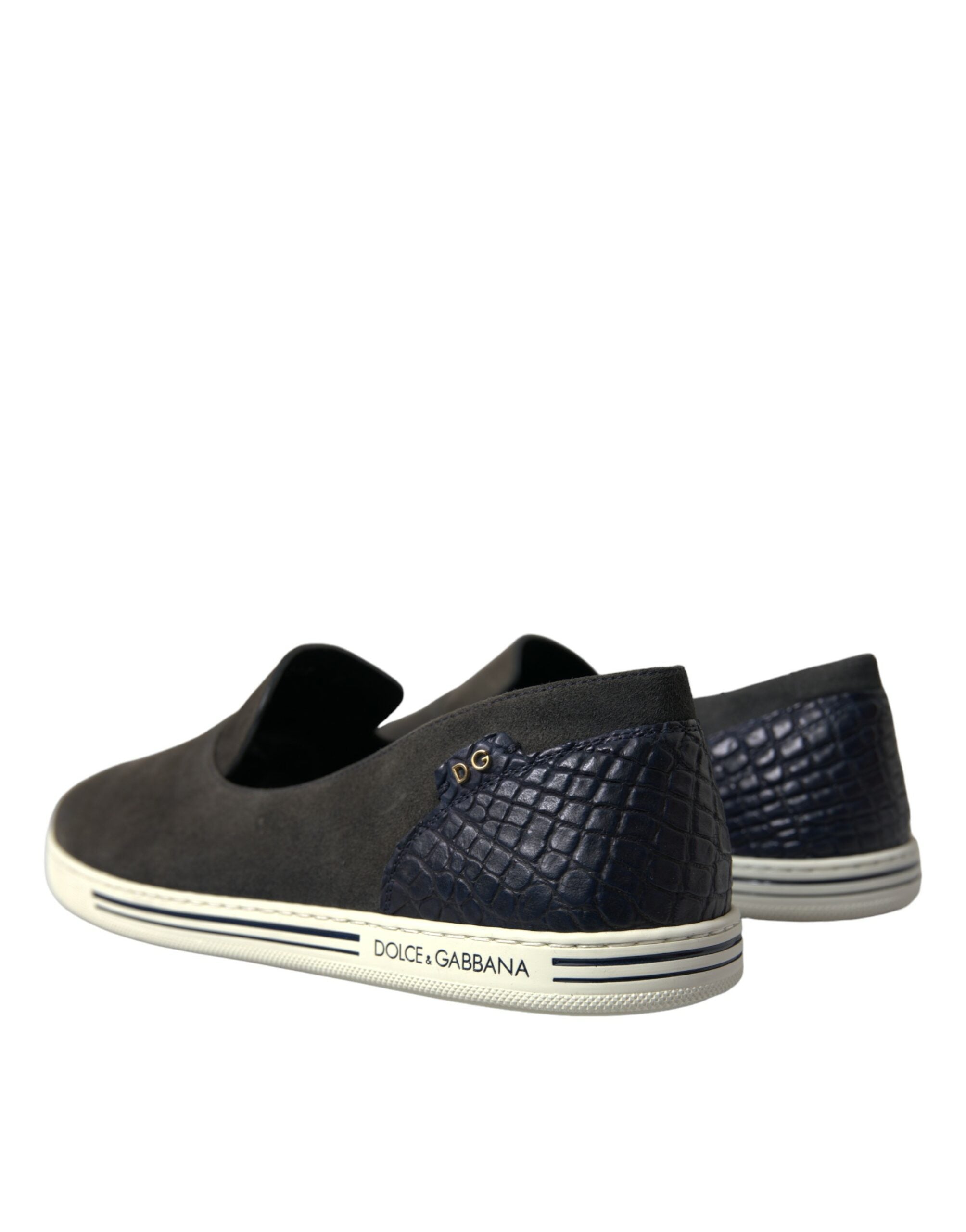 Dolce & Gabbana Blue Suede Caiman Men's Loafers Slippers Shoes