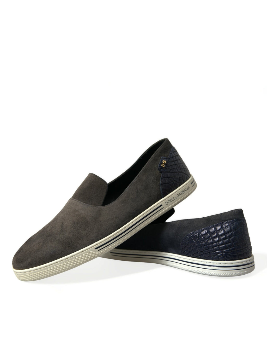 Dolce & Gabbana Blue Suede Caiman Men's Loafers Slippers Shoes