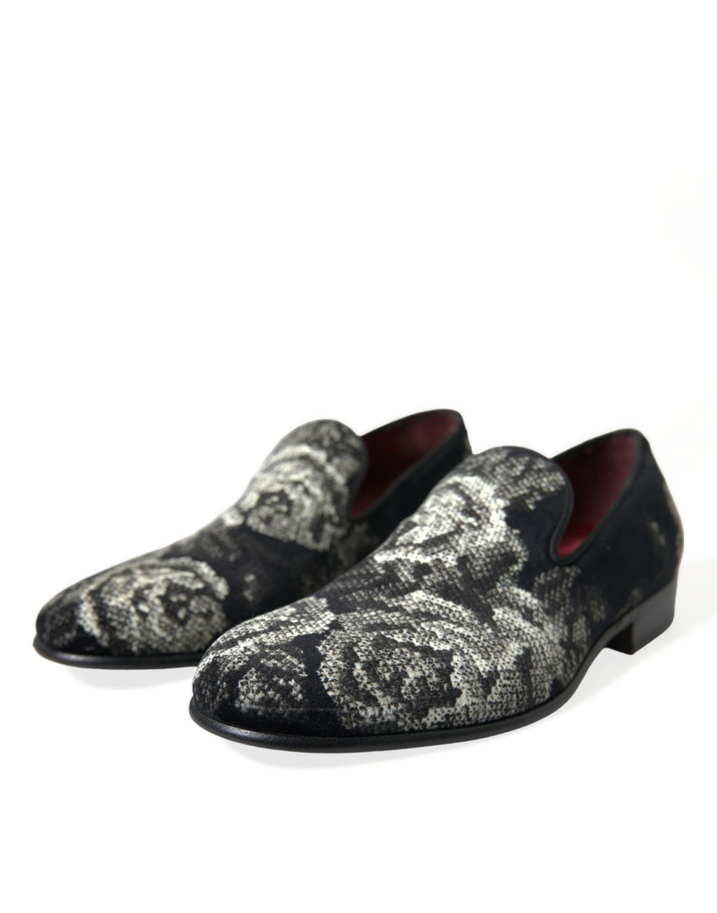 Dolce & Gabbana Black Floral Slippers Men's Loafers Dress Shoes
