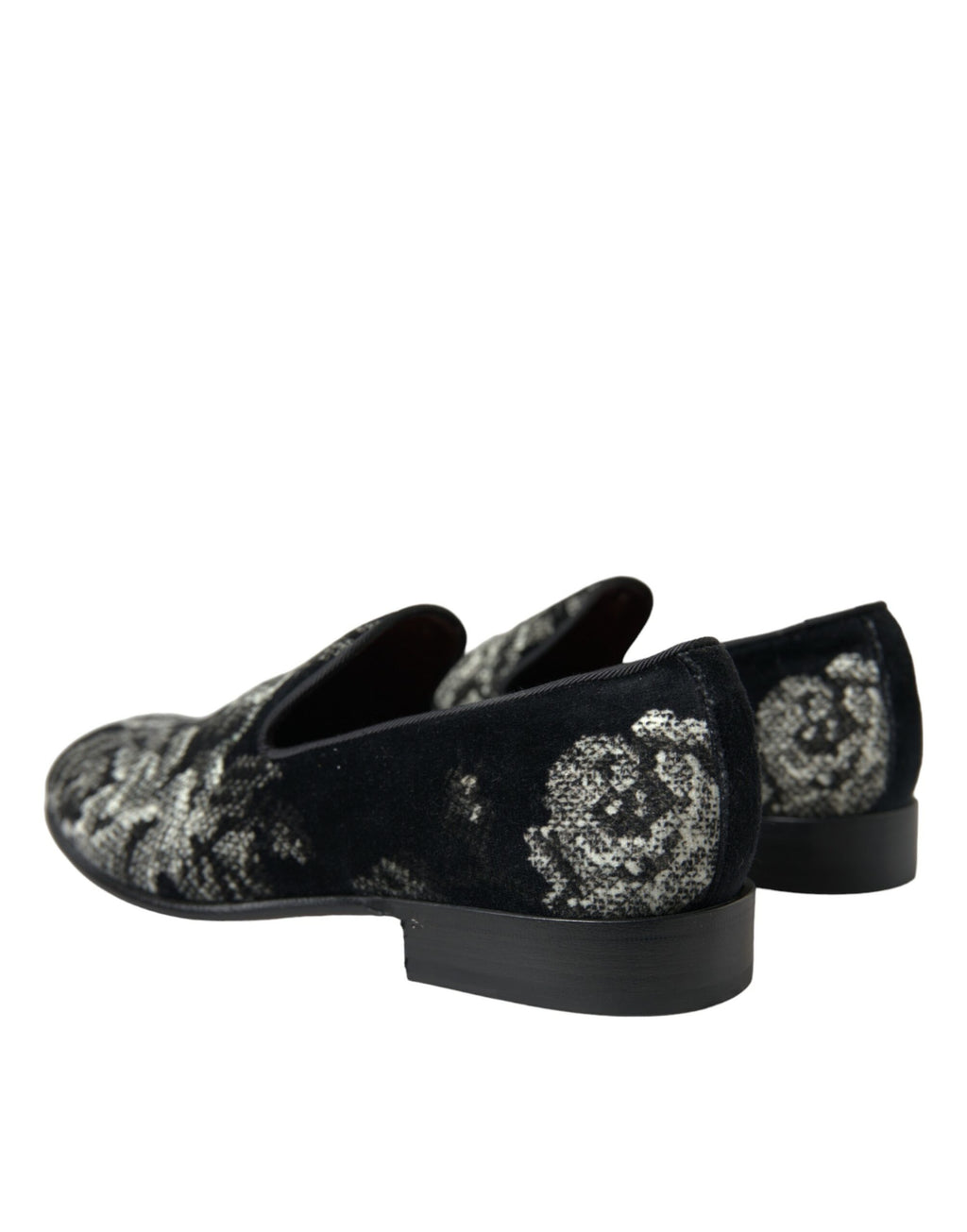 Dolce & Gabbana Black Floral Slippers Men's Loafers Dress Shoes