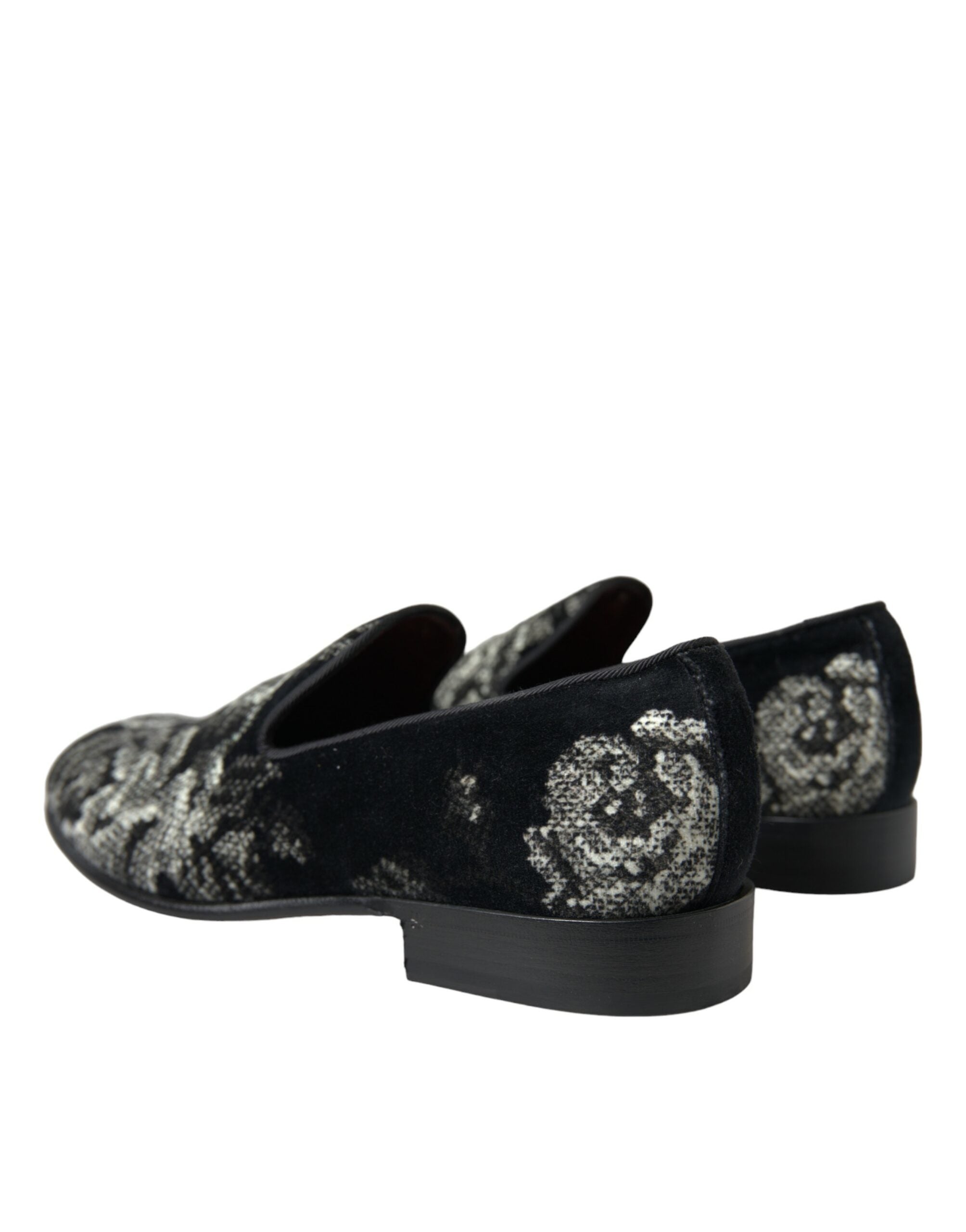 Dolce & Gabbana Black Floral Slippers Men's Loafers Dress Shoes
