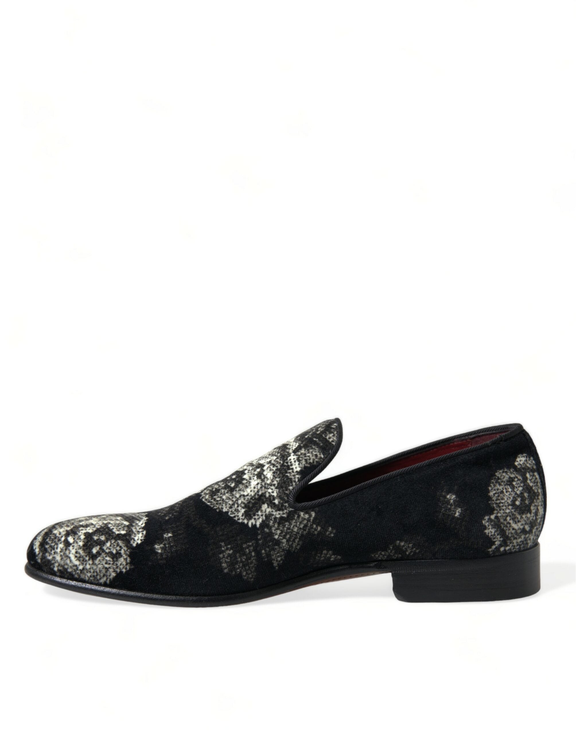 Dolce & Gabbana Black Floral Slippers Men's Loafers Dress Shoes