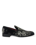 Dolce & Gabbana Black Floral Slippers Men's Loafers Dress Shoes