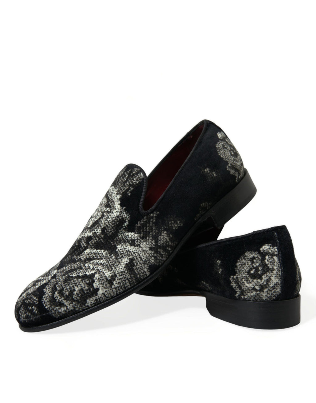 Dolce & Gabbana Black Floral Slippers Men's Loafers Dress Shoes