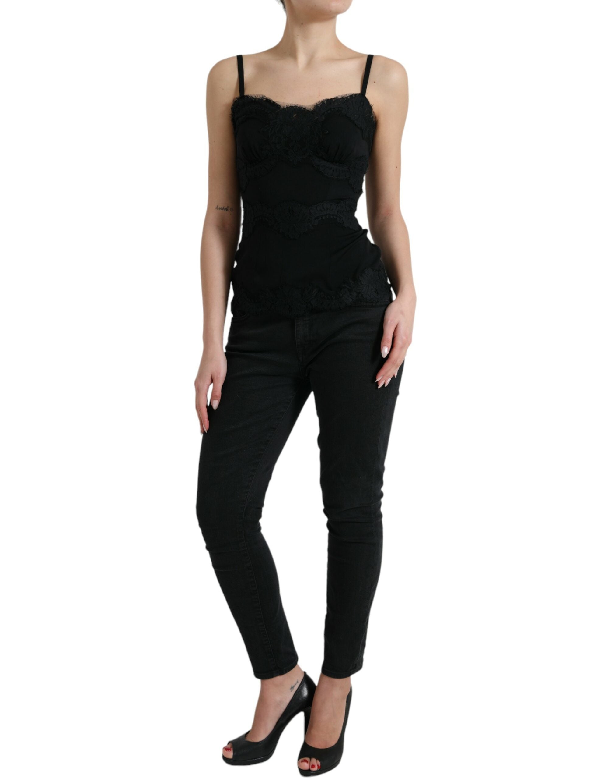 Dolce & Gabbana Black Silk-Blend Lace Sleeveless Tank Top