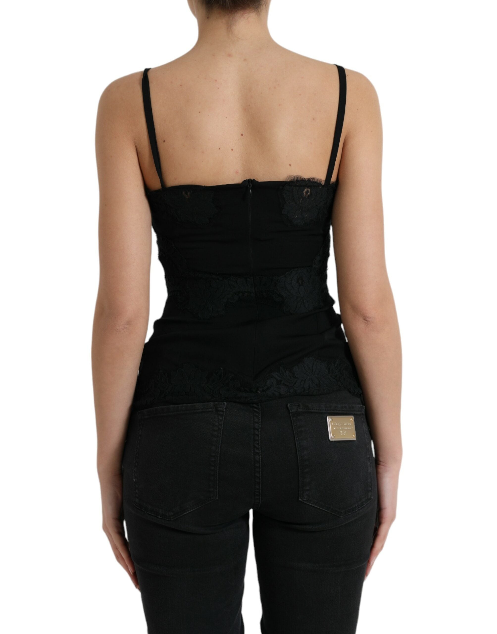 Dolce & Gabbana Black Silk-Blend Lace Sleeveless Tank Top