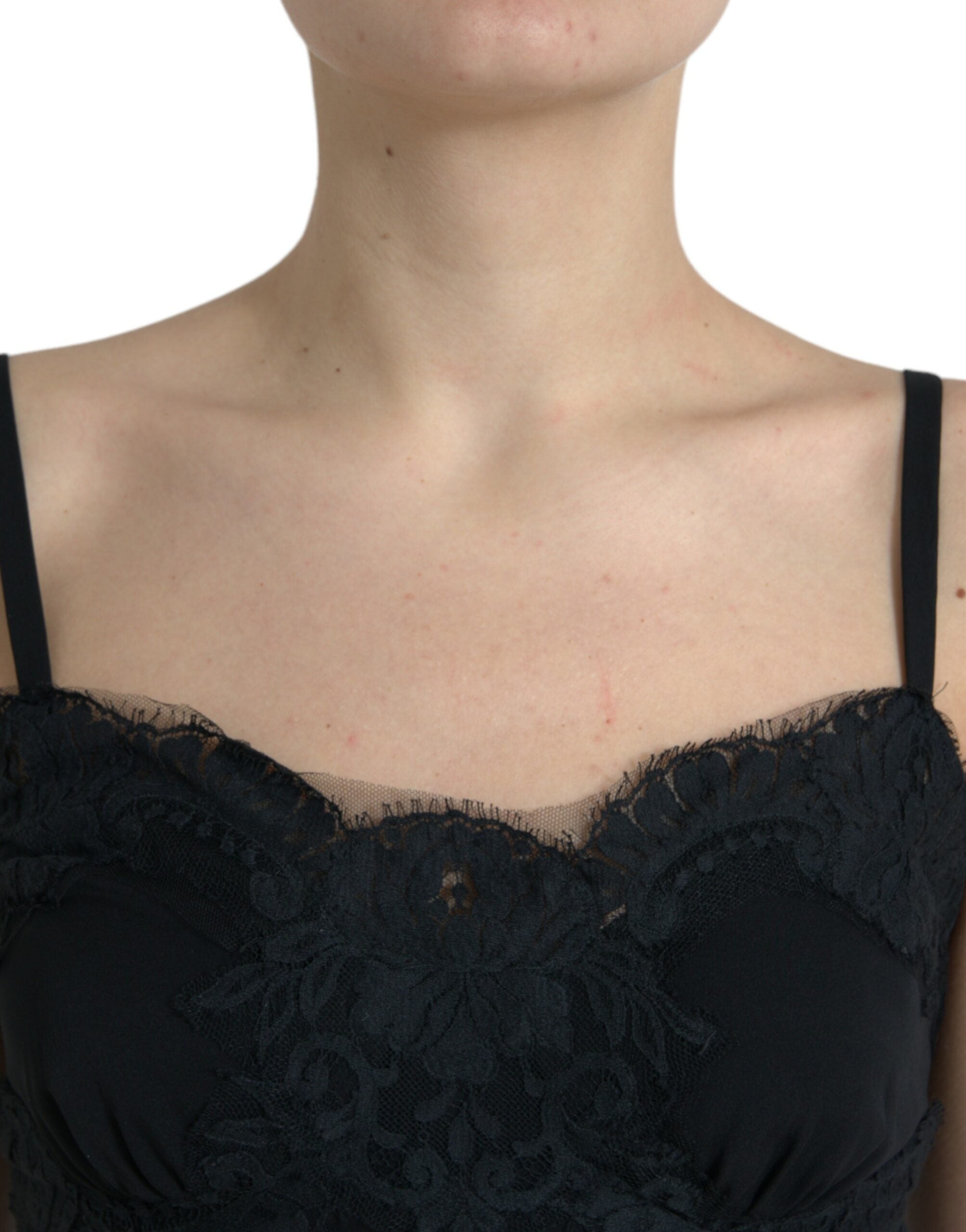 Dolce & Gabbana Black Silk-Blend Lace Sleeveless Tank Top