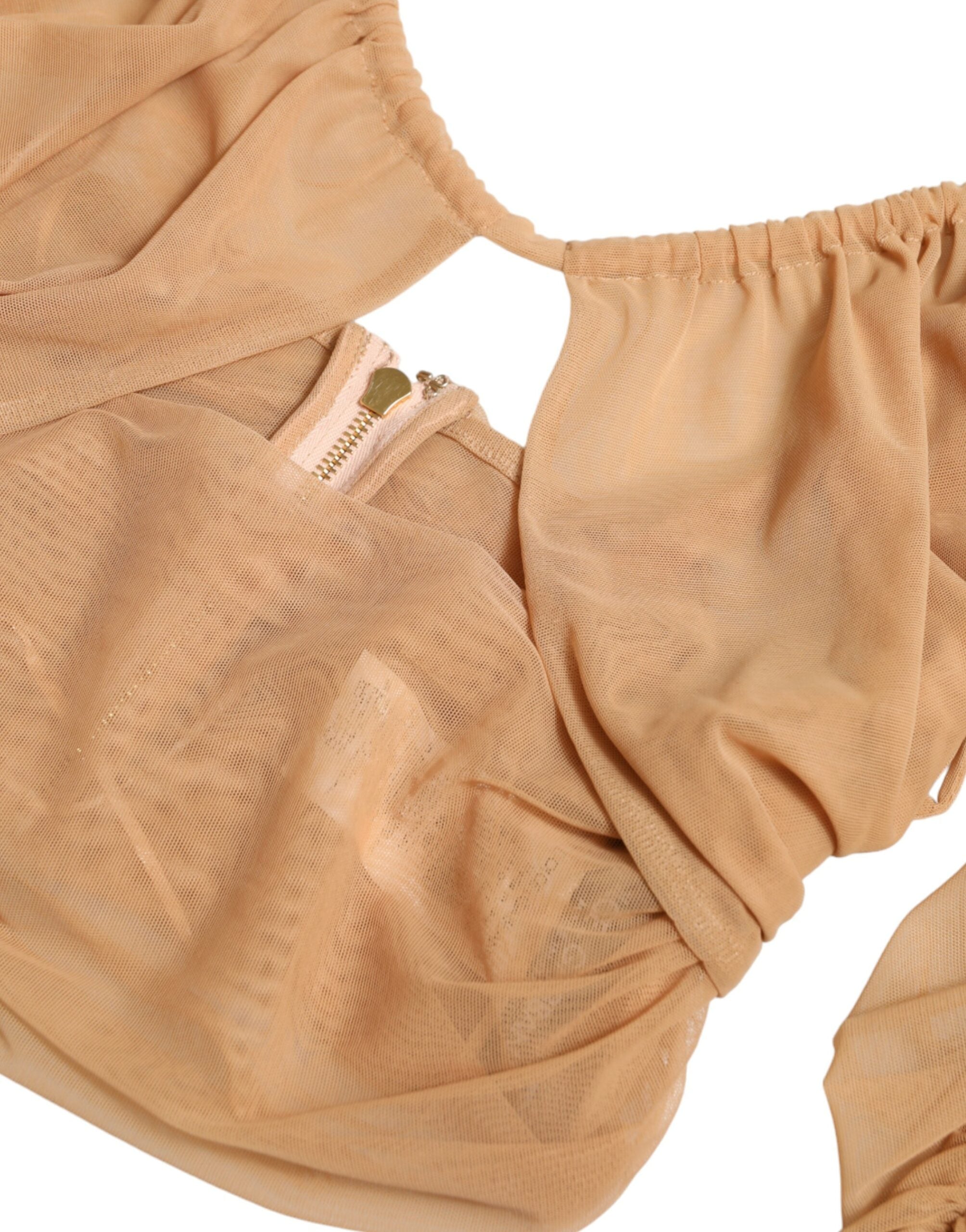 Dolce & Gabbana Braunes Nylon-Stretch-Top mit offener Schulterpartie