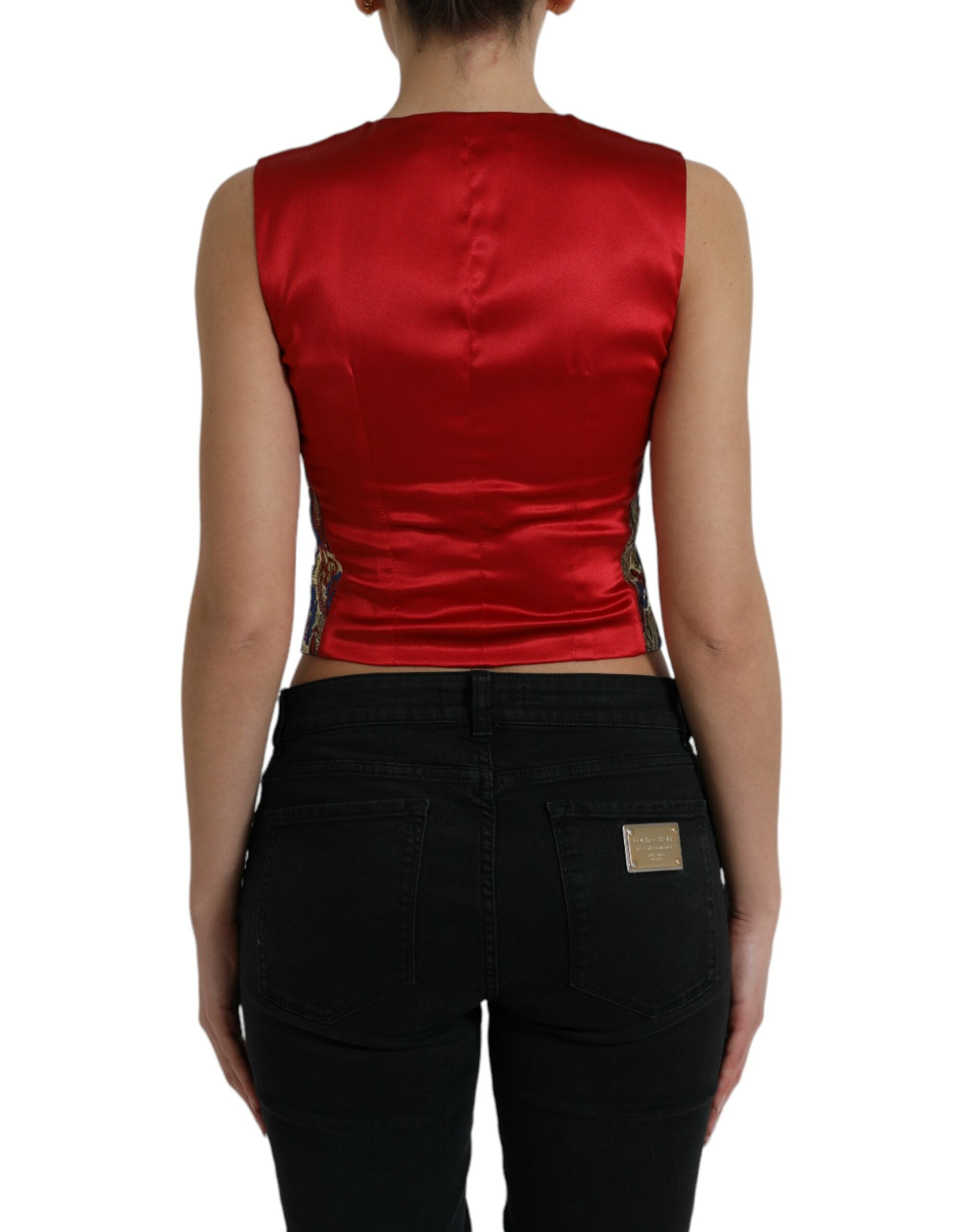 Dolce & Gabbana Multicolor Jacquard Button Vest Waistcoat Top