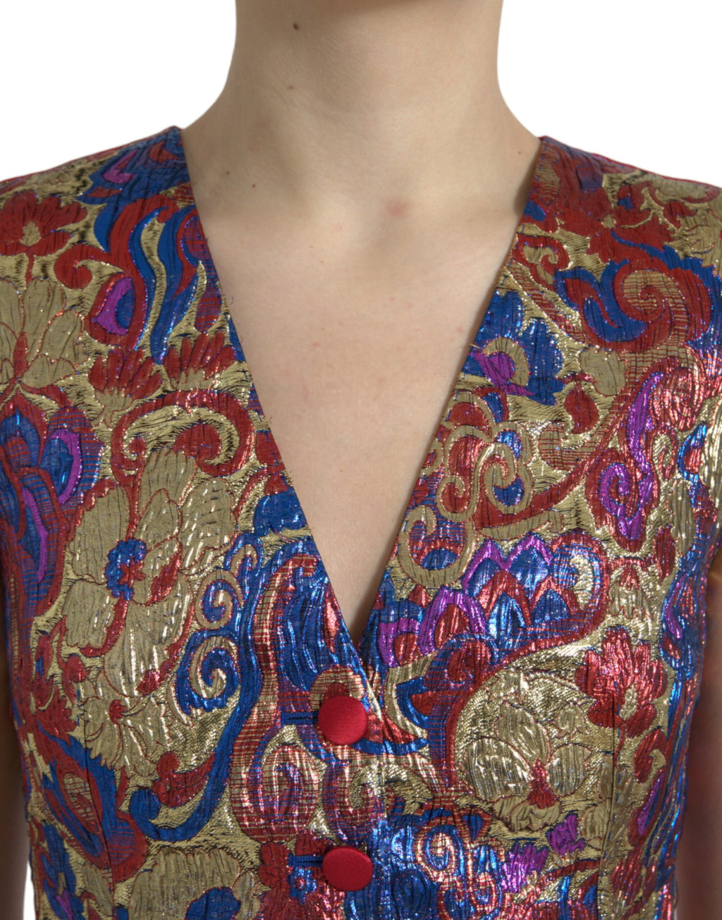 Dolce & Gabbana Multicolor Jacquard Button Vest Waistcoat Top