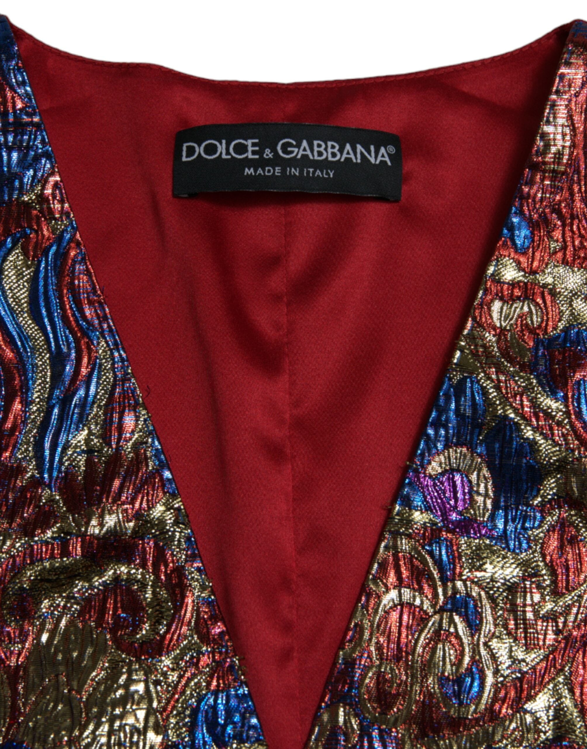 Dolce & Gabbana Multicolor Jacquard Button Vest Waistcoat Top