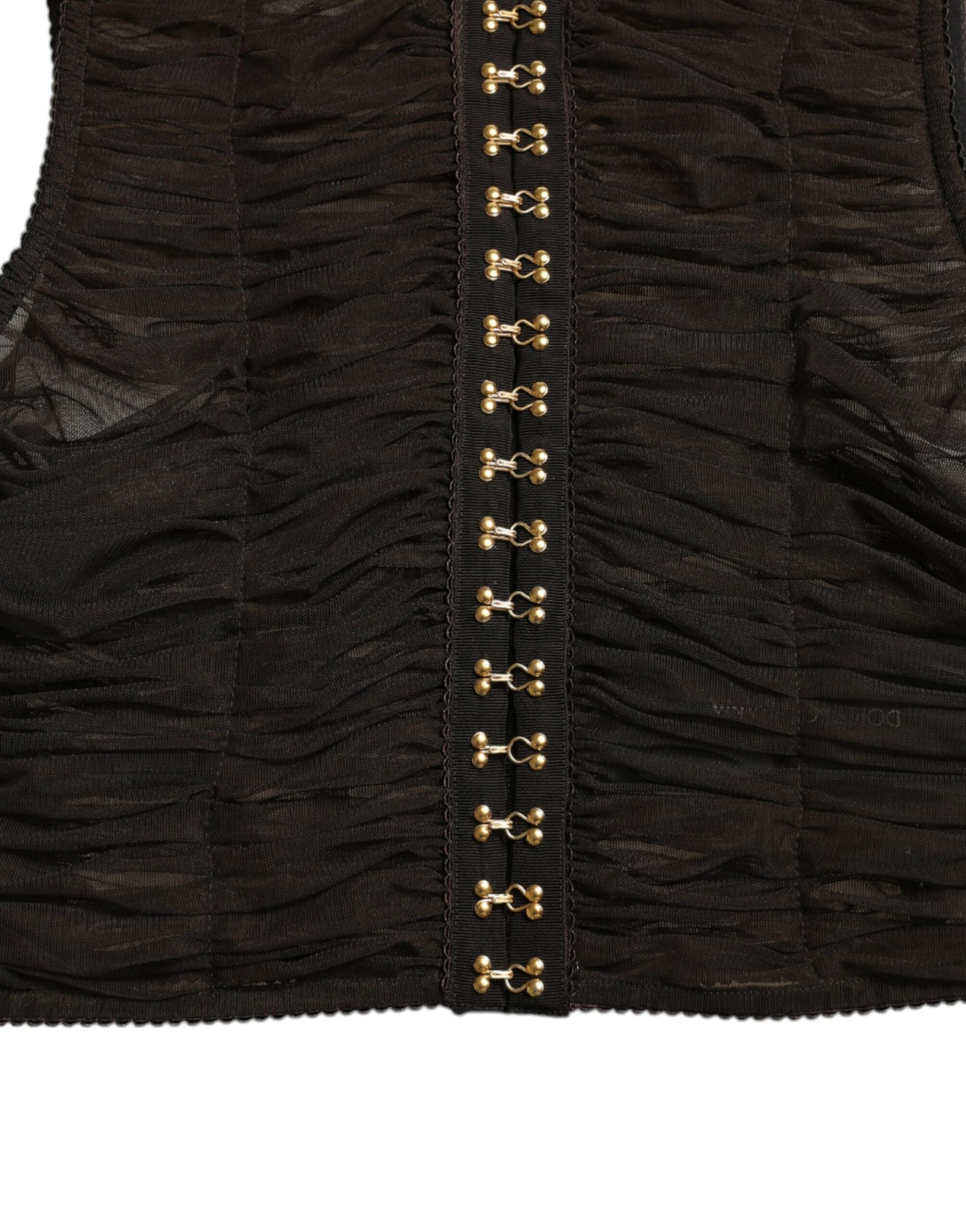 Dolce & Gabbana Braunes verschönertes Nylon Stretch Cropped Top