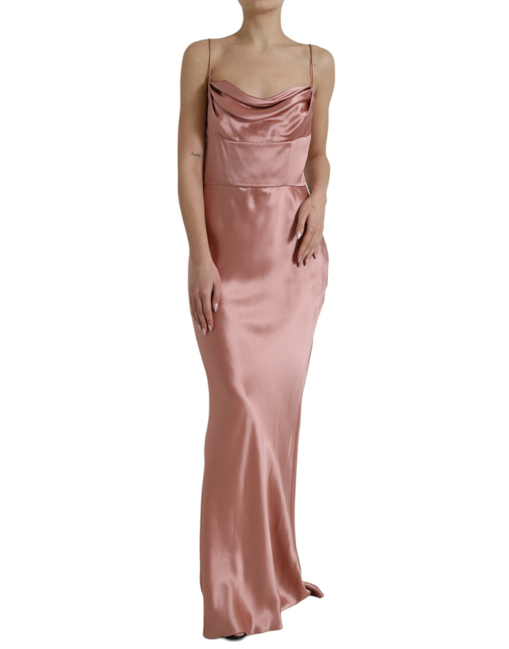 Dolce & Gabbana Pink Silk Spaghetti-Strap Long Dress