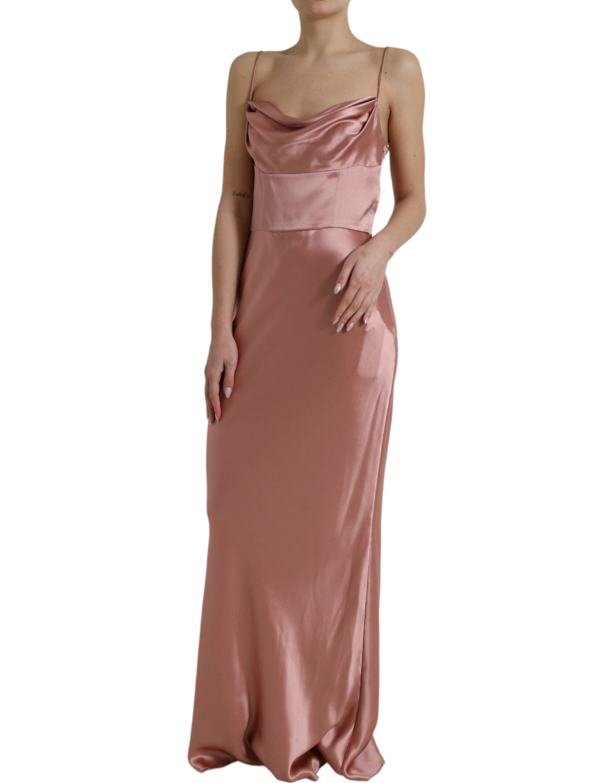 Dolce & Gabbana Pink Silk Spaghetti-Strap Long Dress