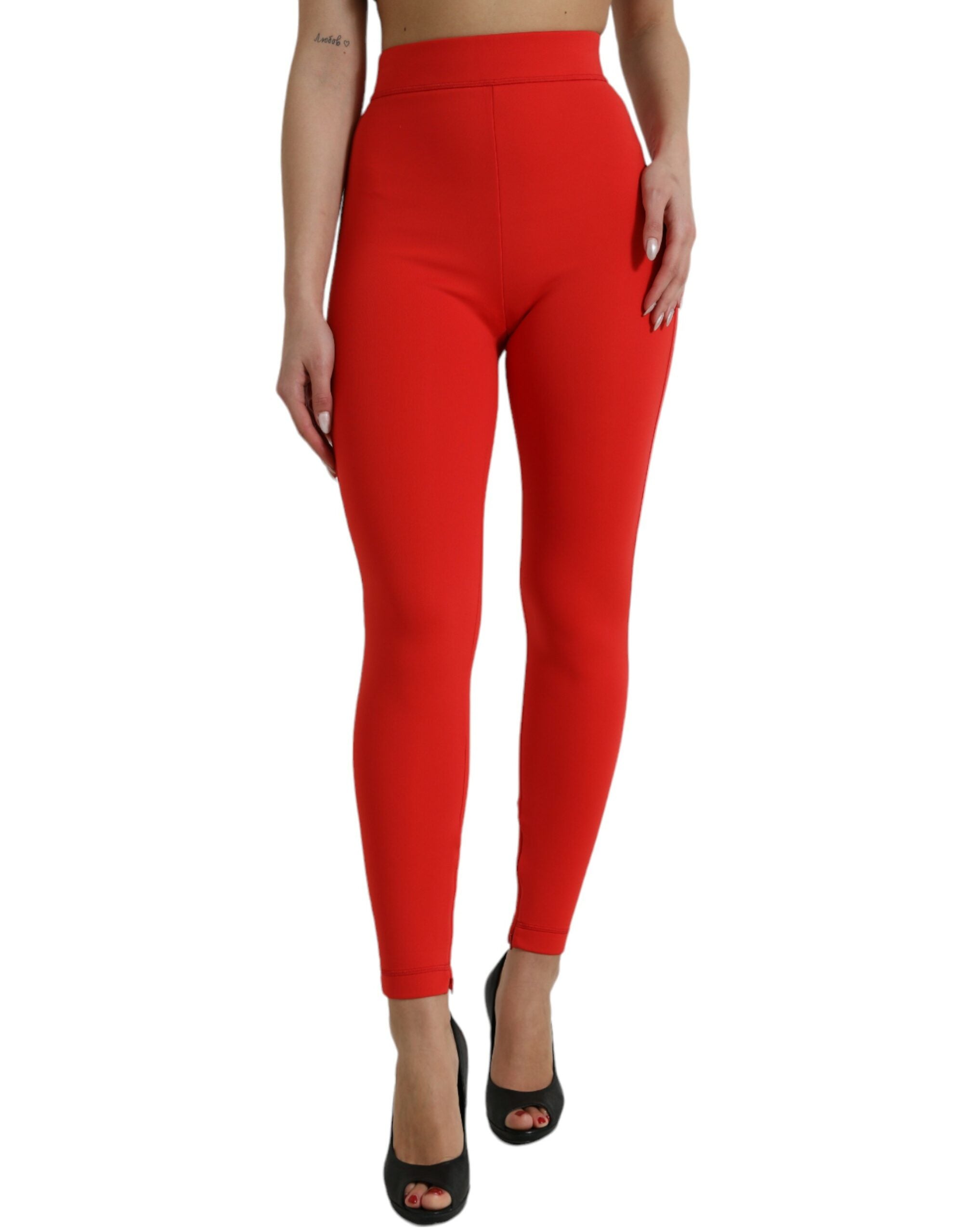 Dolce & Gabbana Red Nylon Stretch Slim Leggings Trousers