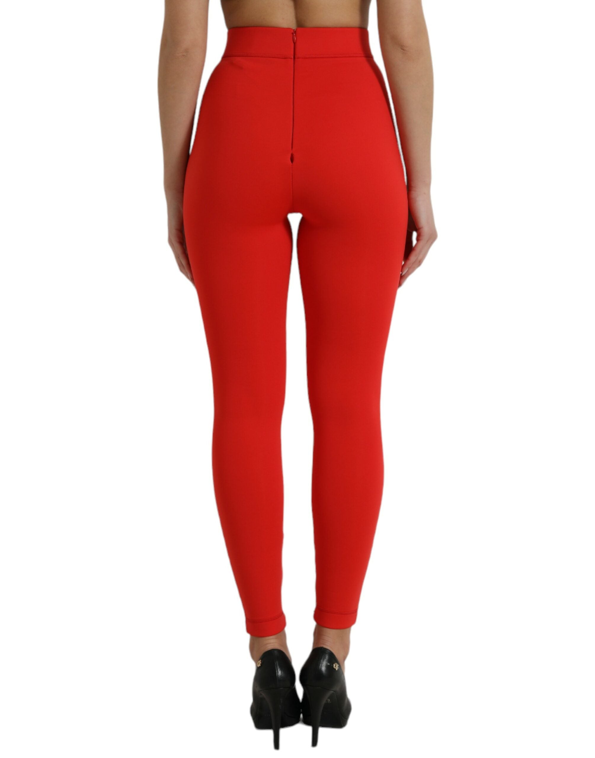 Dolce & Gabbana Red Nylon Stretch Slim Leggings Trousers
