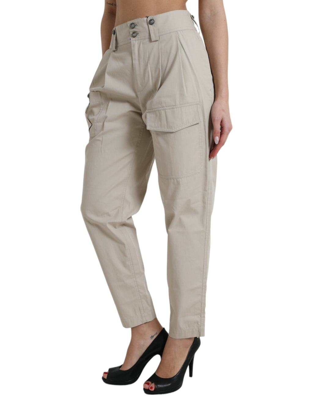 Dolce & Gabbana Beige Cotton High-Waist Tapered Trousers