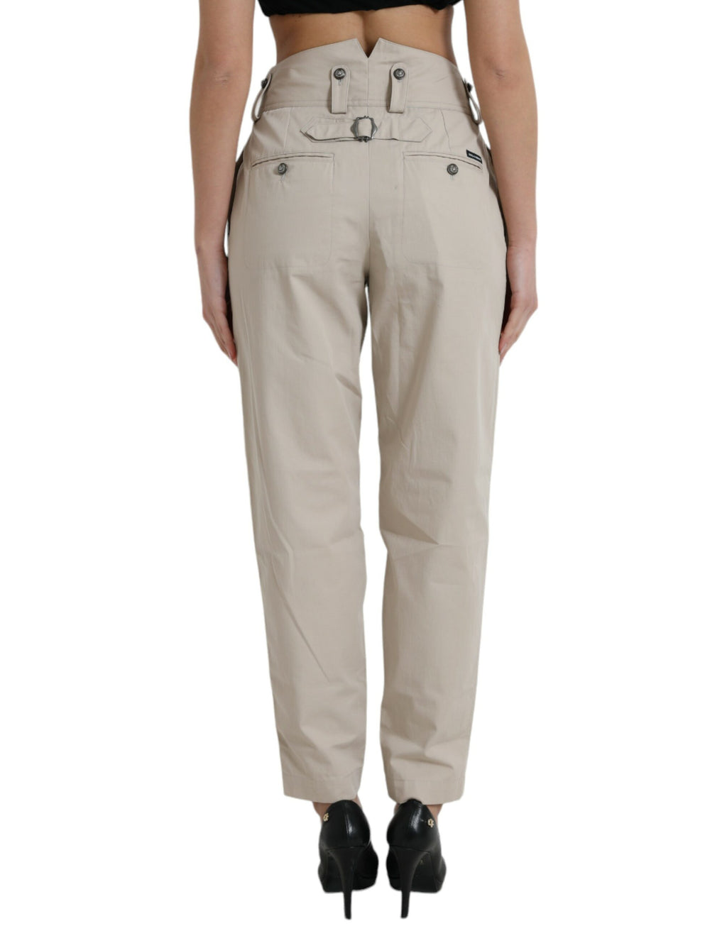 Dolce & Gabbana Beige Cotton High-Waist Tapered Trousers