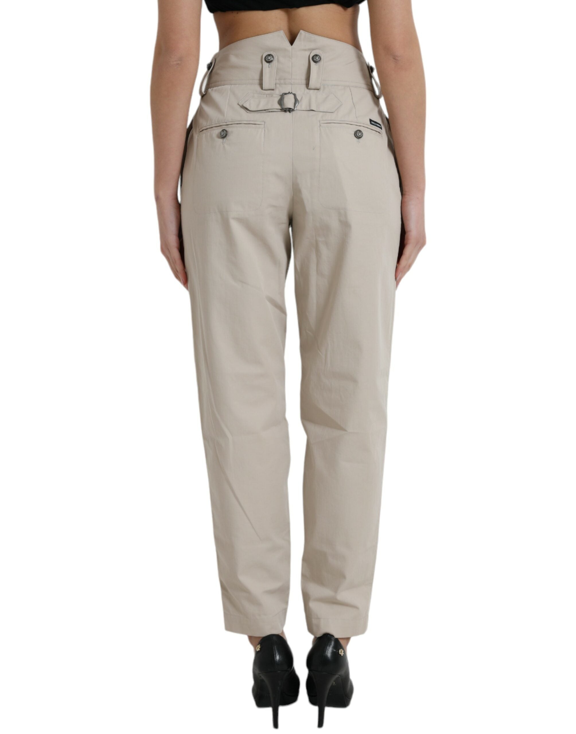 Dolce & Gabbana Beige Cotton High-Waist Tapered Trousers