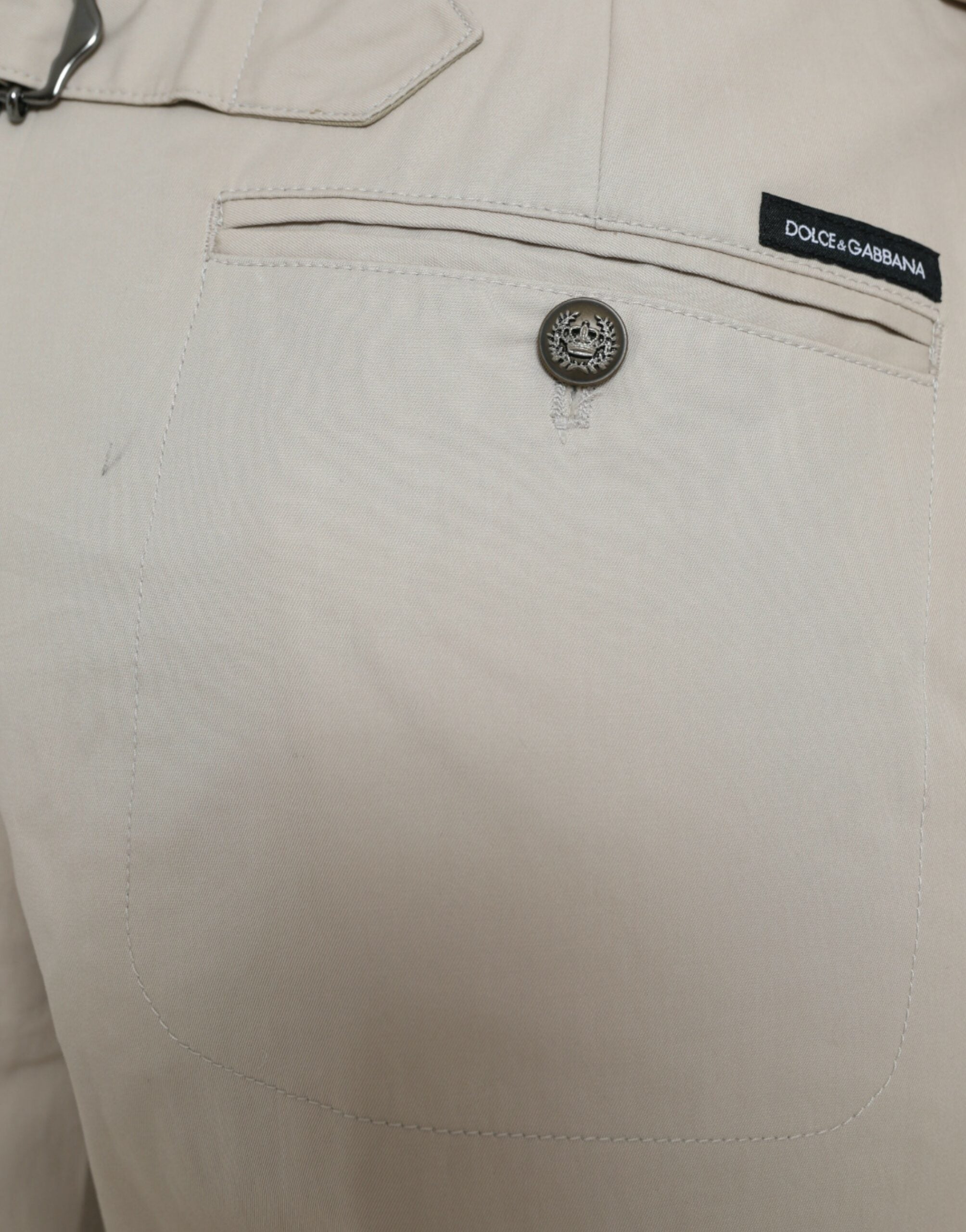 Dolce & Gabbana Beige Cotton High-Waist Tapered Trousers