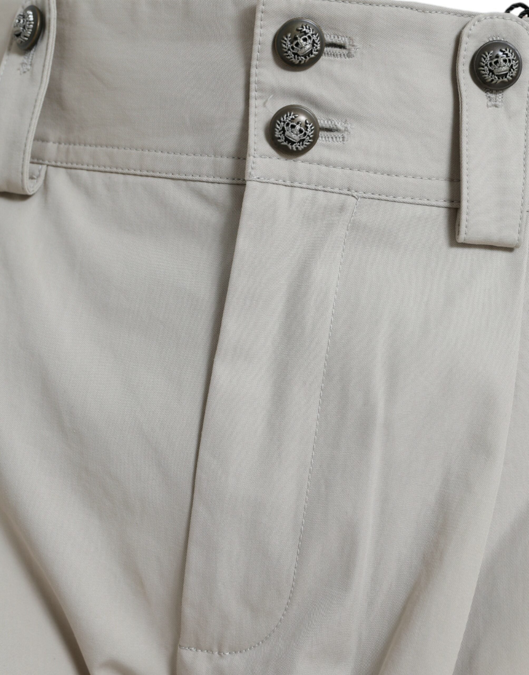 Dolce & Gabbana Beige Cotton High-Waist Tapered Trousers