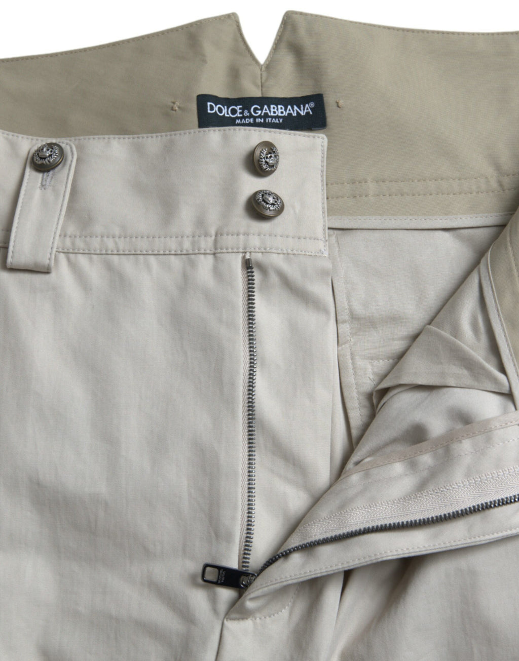 Dolce & Gabbana Beige Cotton High-Waist Tapered Trousers