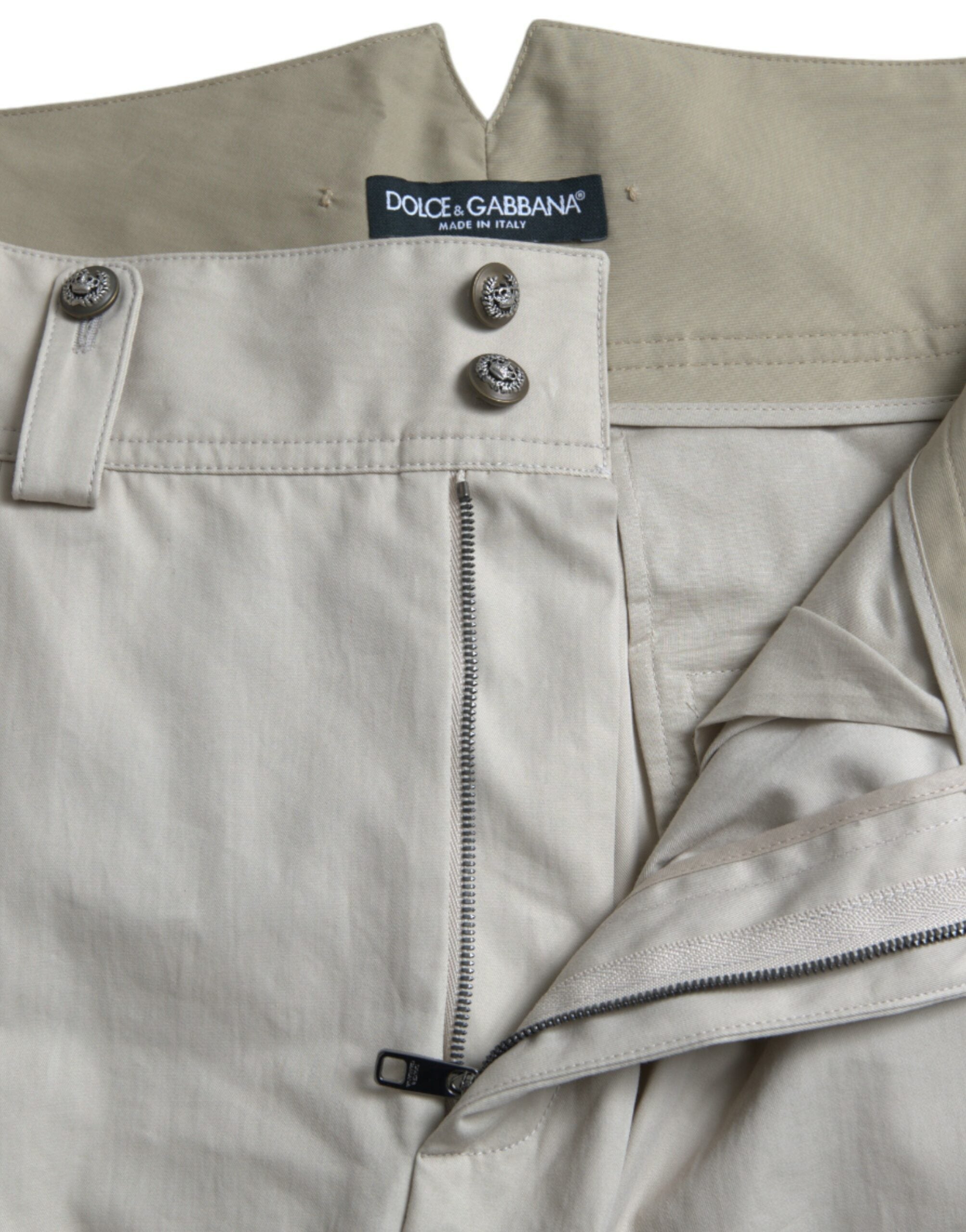 Dolce & Gabbana Beige Cotton High-Waist Tapered Trousers