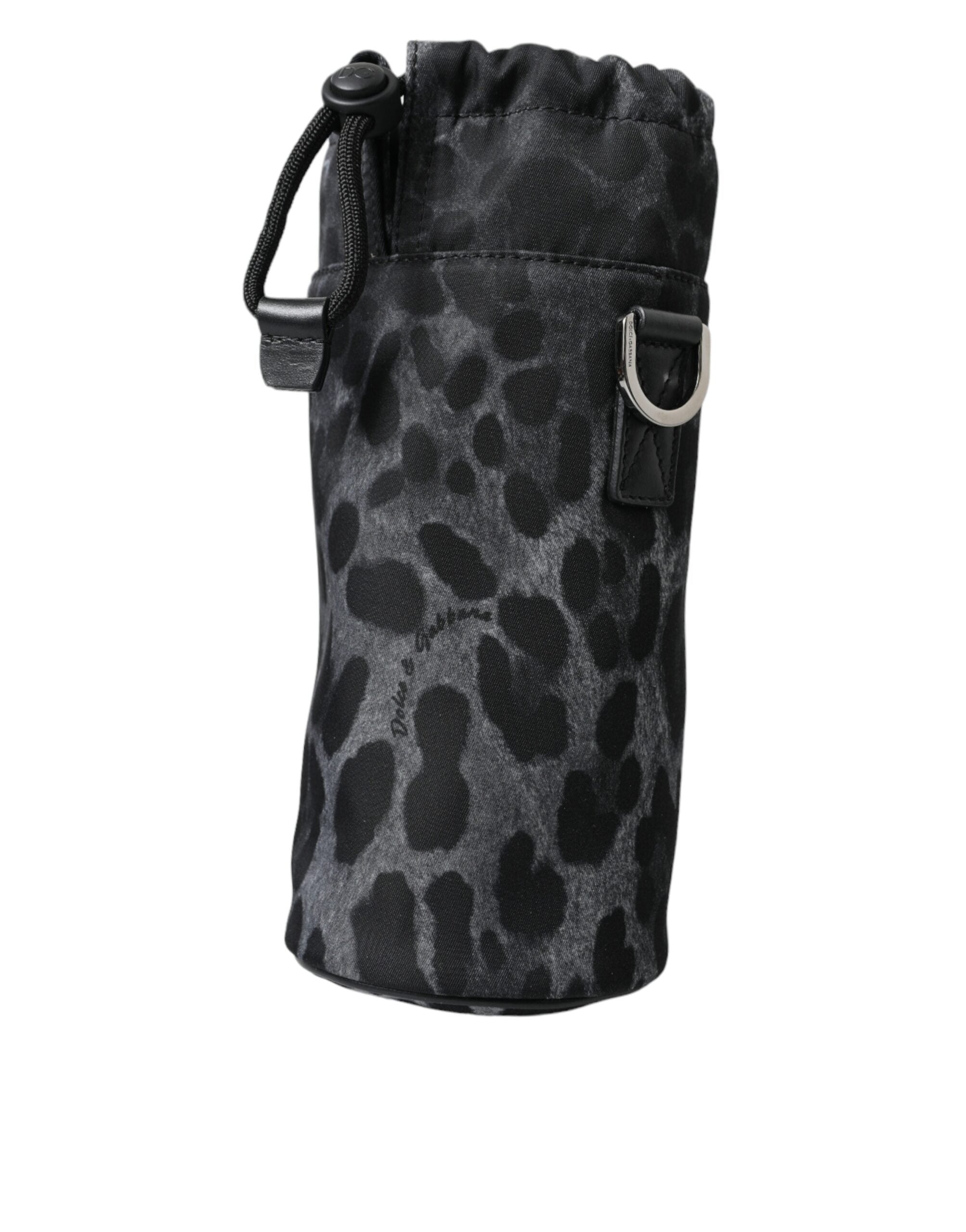 Dolce & Gabbana Schwarzer Leopard Runde schlanke Tote Flaschenhaltertasche