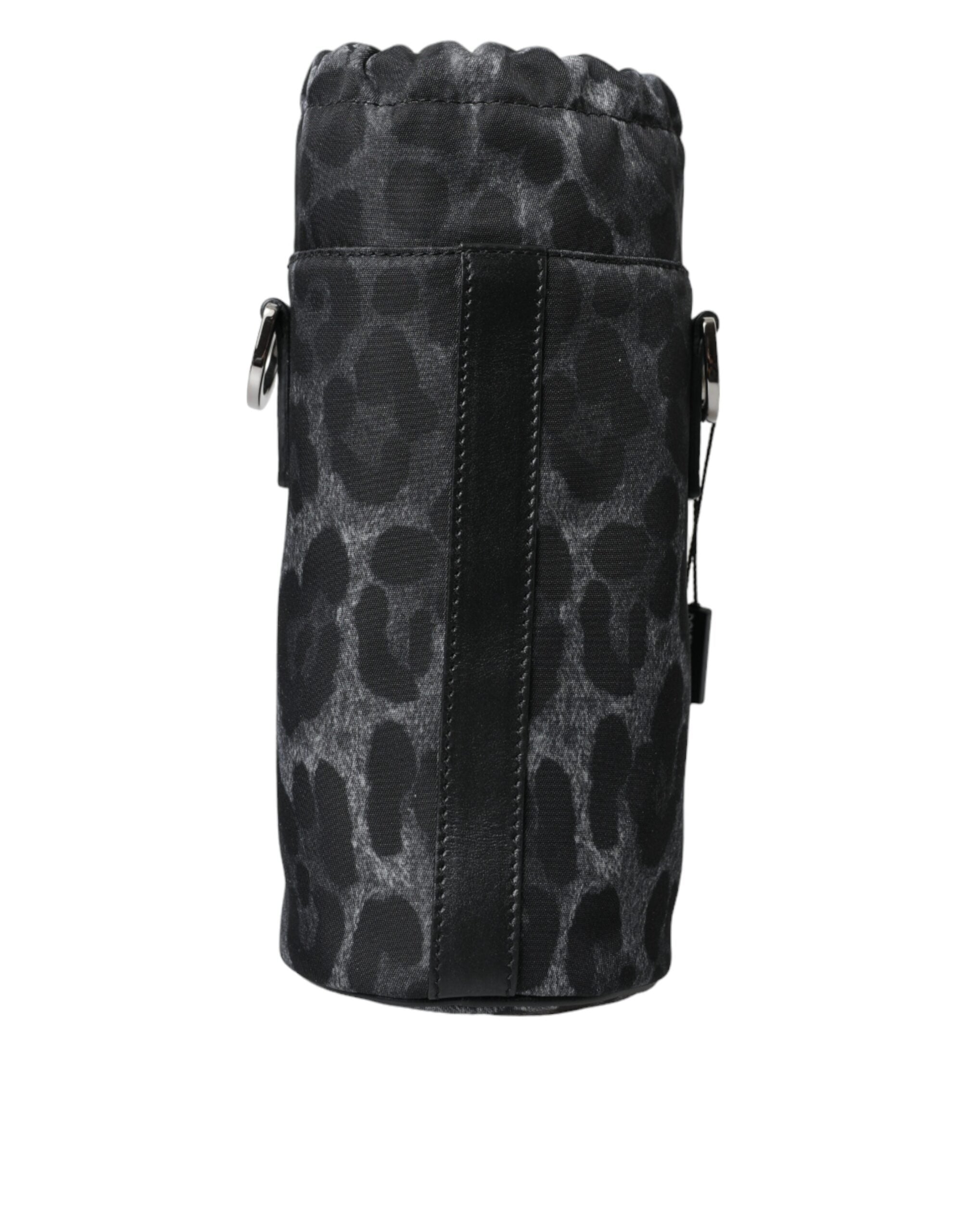 Dolce & Gabbana Schwarzer Leopard Runde schlanke Tote Flaschenhaltertasche