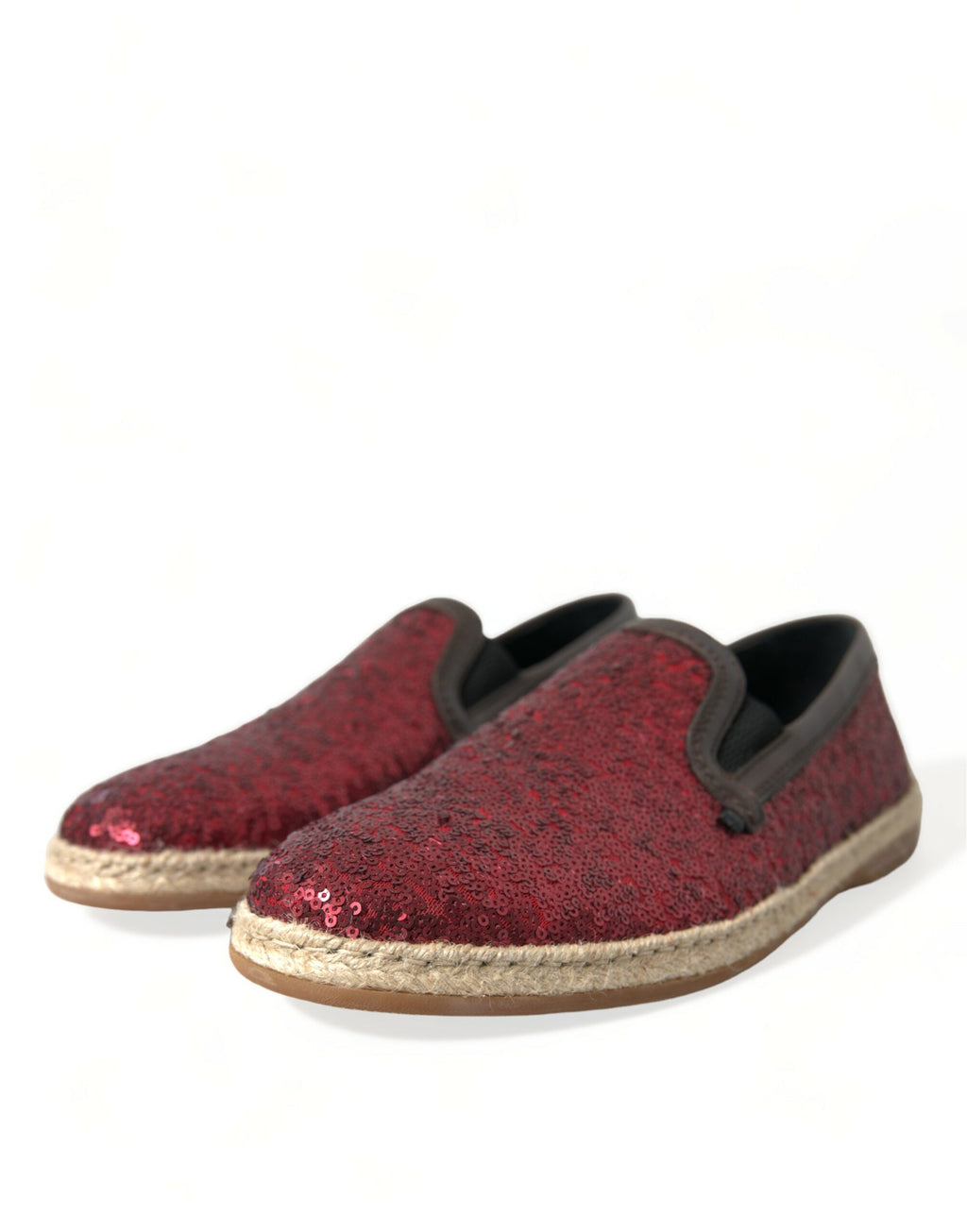 Dolce & Gabbana Red Sequin Loafer Slippers Men's Shoes