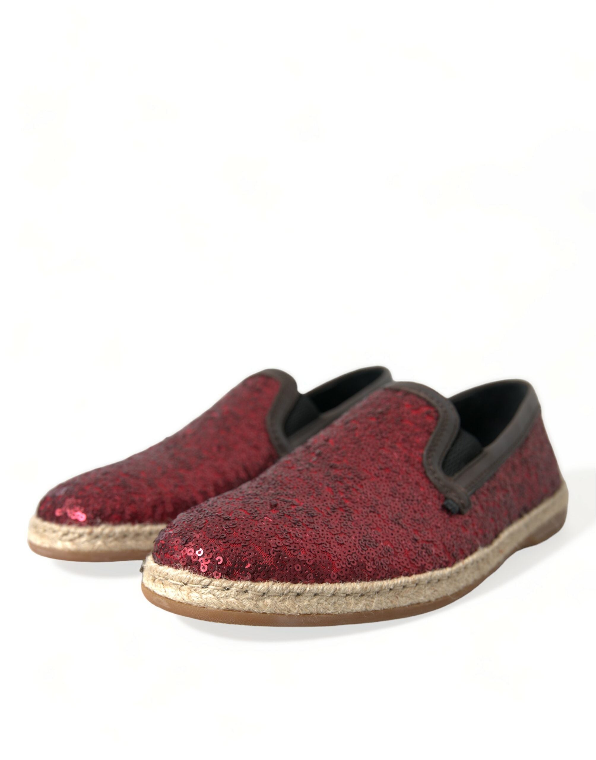 Dolce & Gabbana Red Sequin Loafer Slippers Men's Shoes
