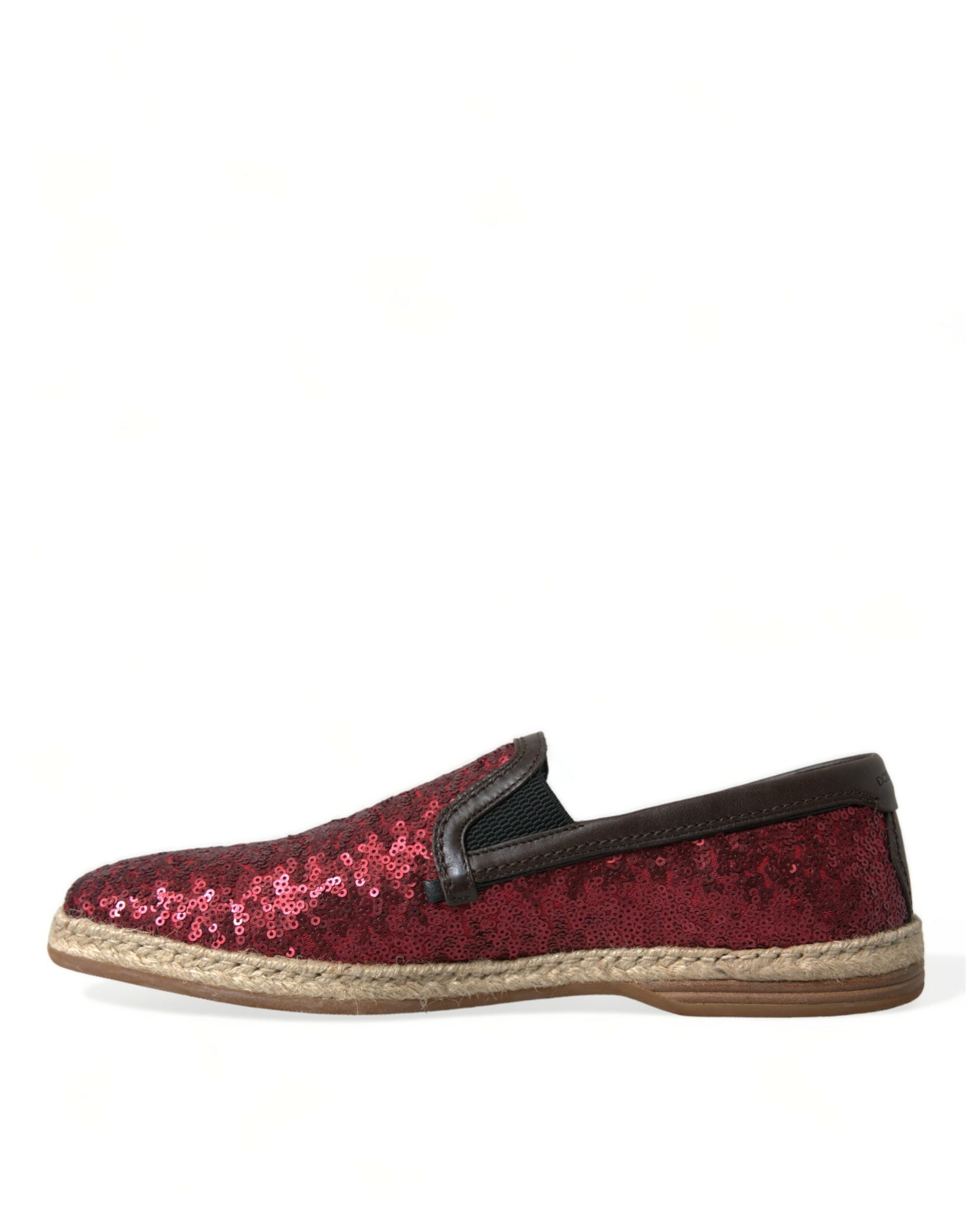 Dolce & Gabbana Red Sequin Loafer Slippers Men's Shoes