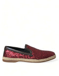 Dolce & Gabbana Red Sequin Loafer Slippers Men's Shoes