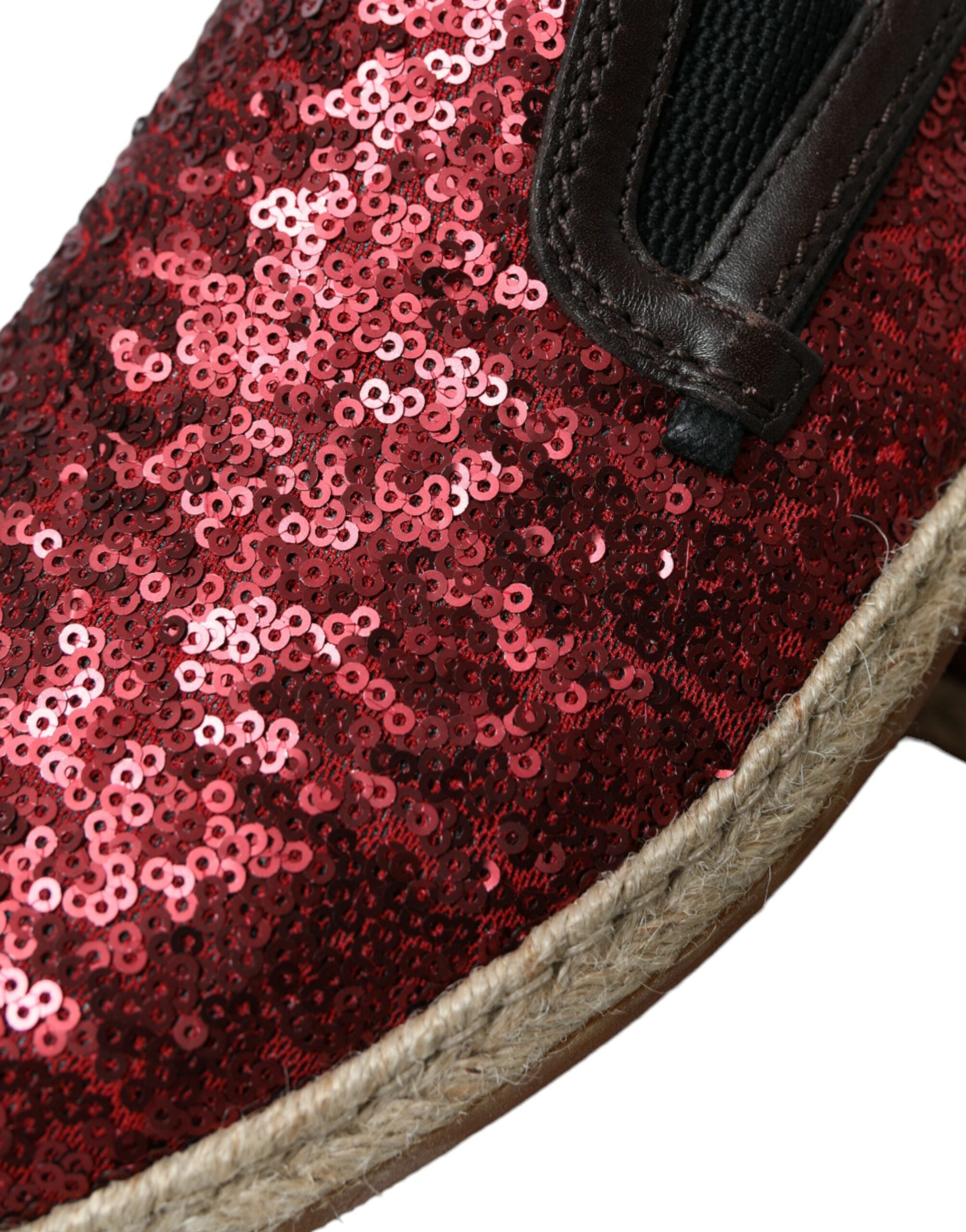 Dolce & Gabbana Red Sequin Loafer Slippers Men's Shoes