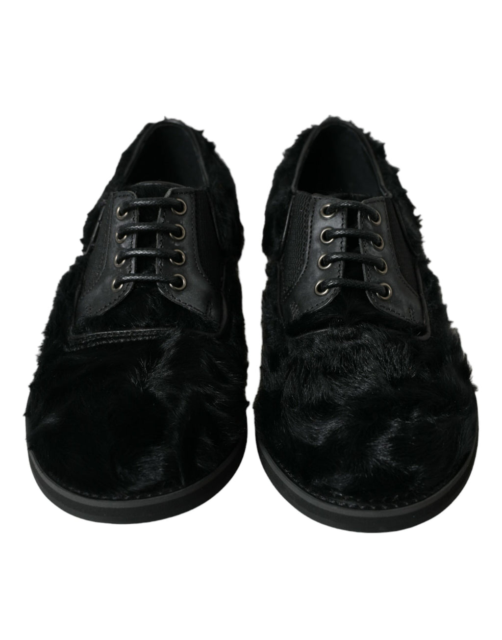 Dolce & Gabbana Black Fur Leather Lace-up Derby Dress Shoes