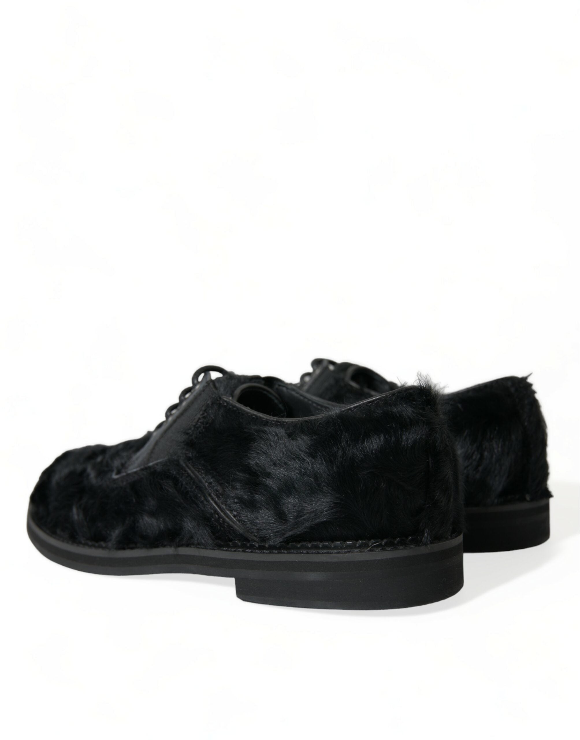 Dolce & Gabbana Black Fur Leather Lace-up Derby Dress Shoes