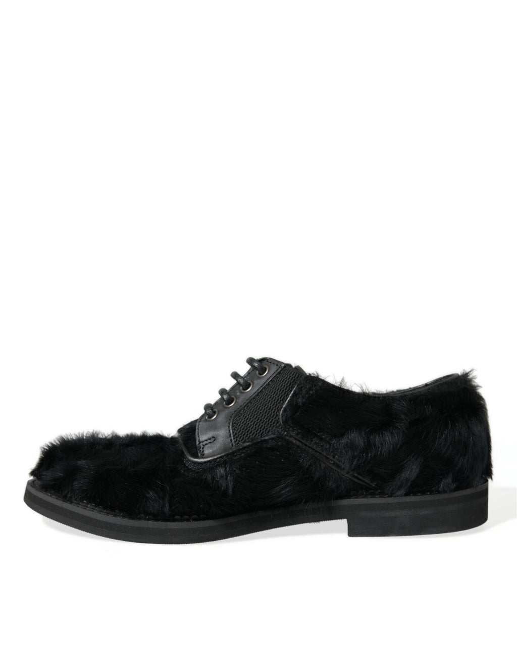 Dolce & Gabbana Black Fur Leather Lace-up Derby Dress Shoes