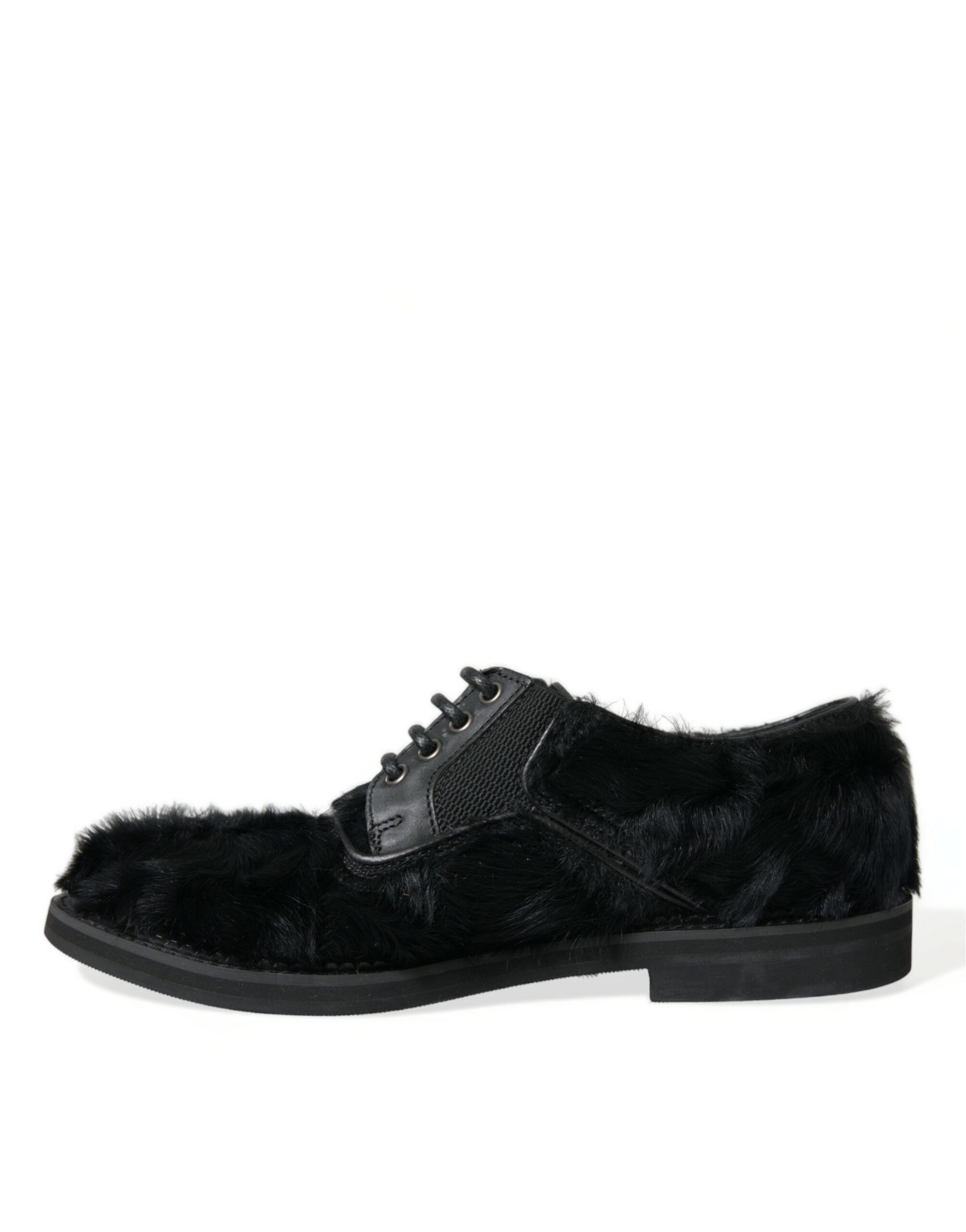Dolce & Gabbana Black Fur Leather Lace-up Derby Dress Shoes