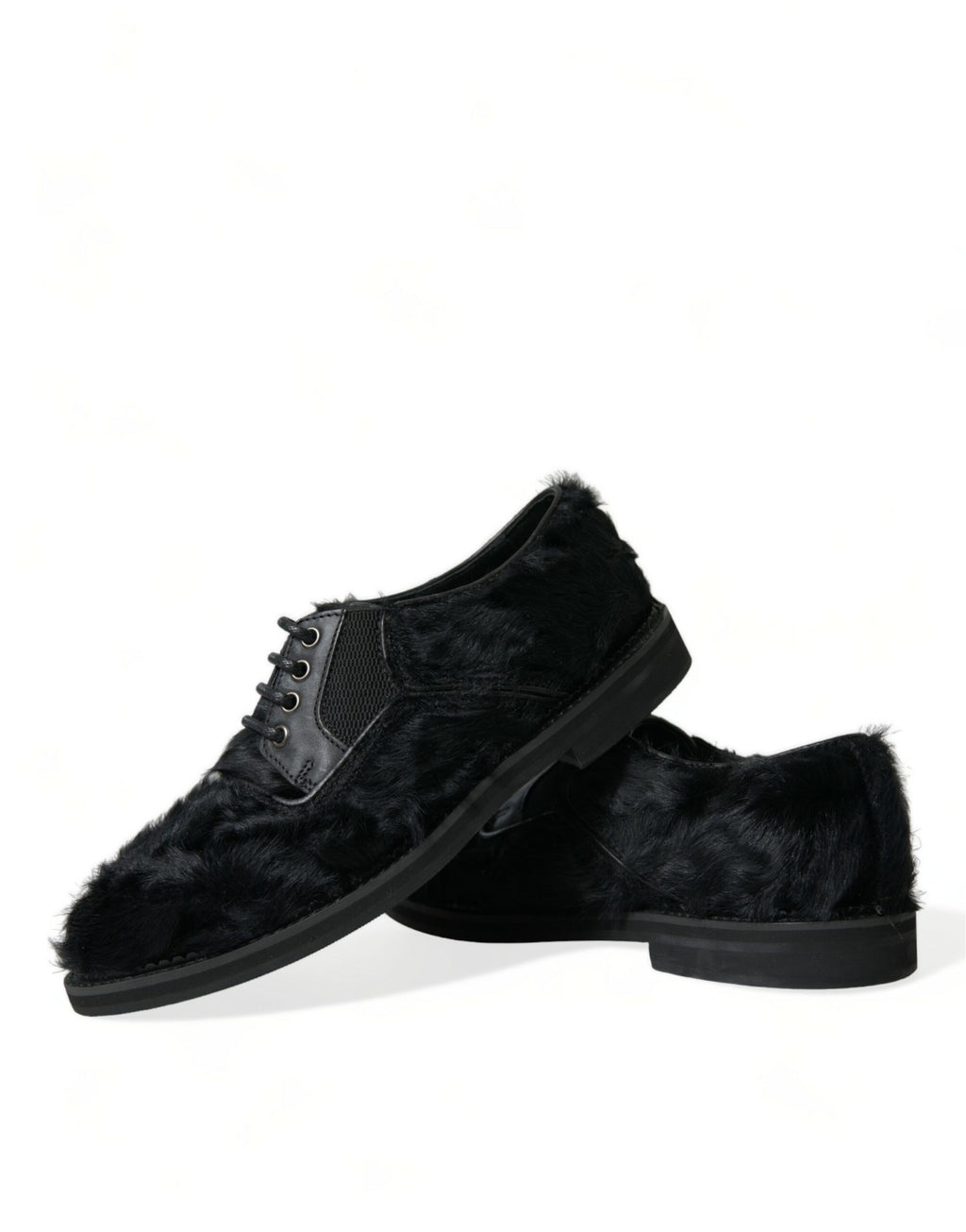 Dolce & Gabbana Black Fur Leather Lace-up Derby Dress Shoes