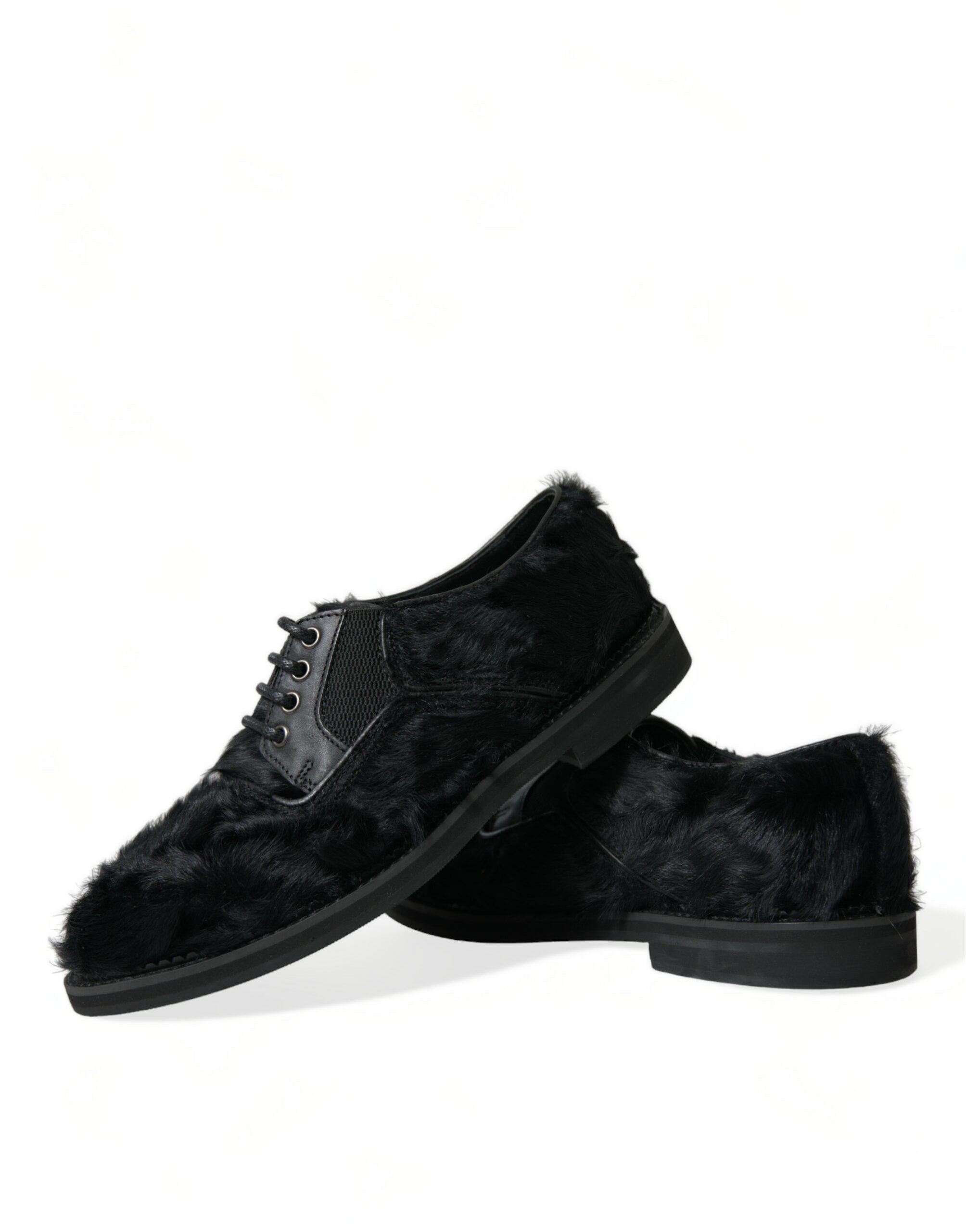 Dolce & Gabbana Black Fur Leather Lace-up Derby Dress Shoes