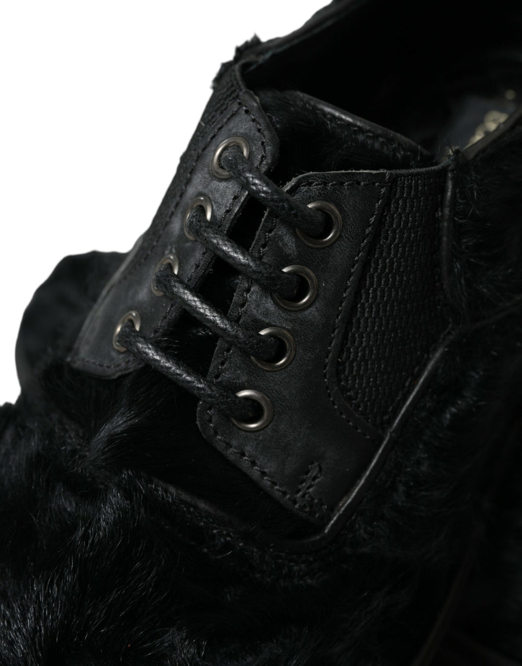 Dolce & Gabbana Black Fur Leather Lace-up Derby Dress Shoes