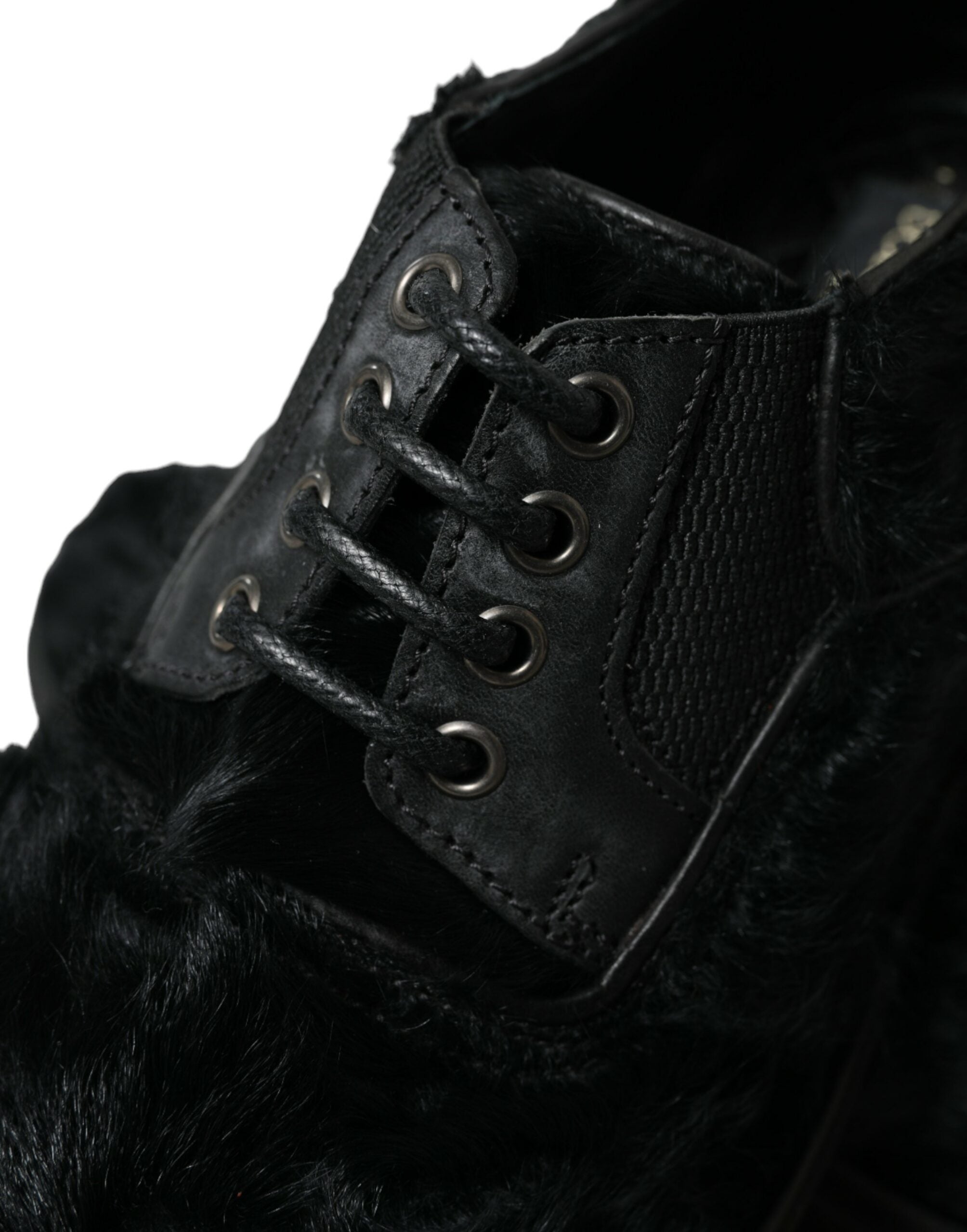 Dolce & Gabbana Black Fur Leather Lace-up Derby Dress Shoes