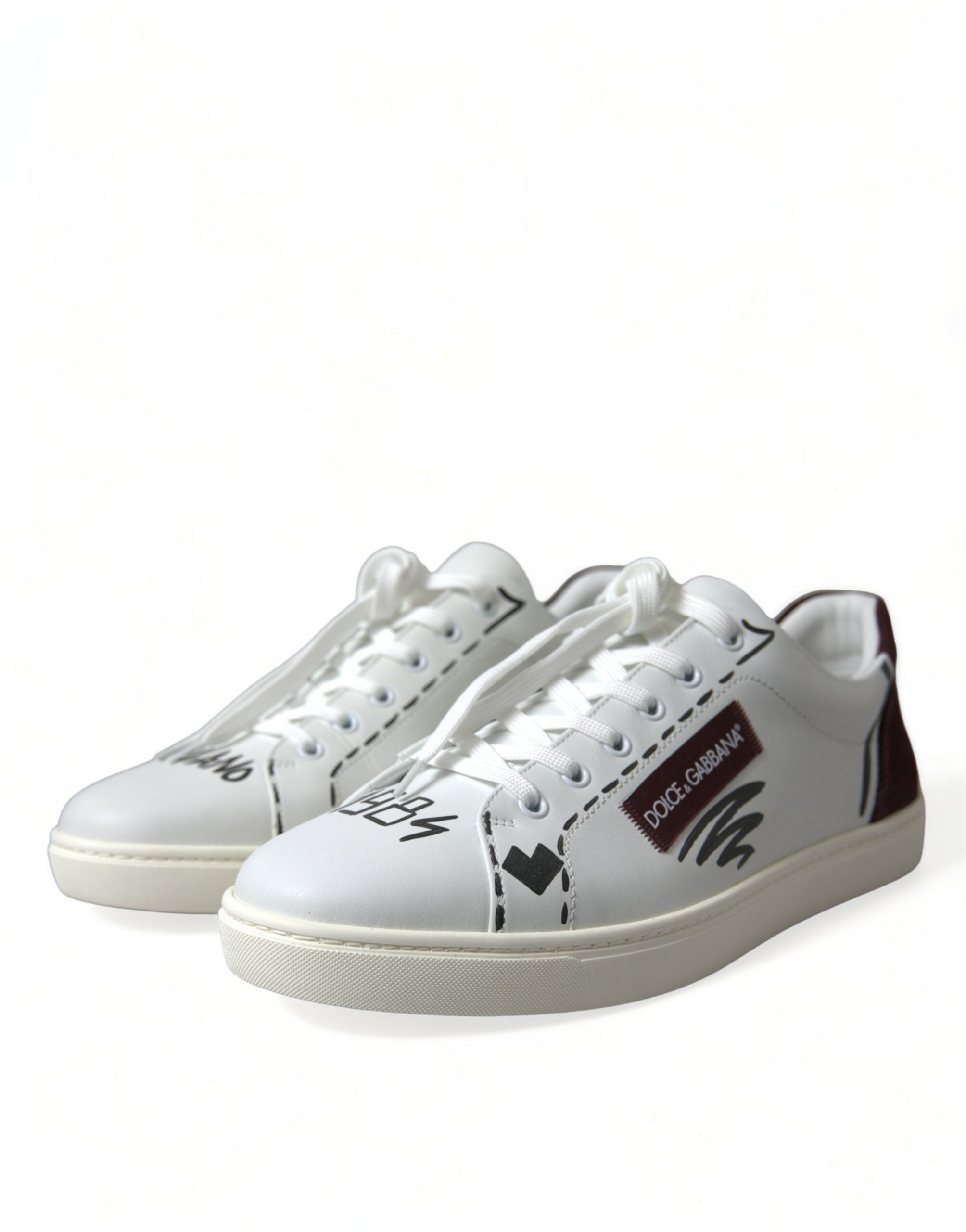 Dolce & Gabbana Weiß Bordeaux Leder Logo Low Top Sneakers Schuhe