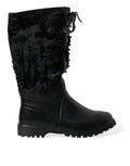 Dolce & Gabbana Black Rubber Lace-Up Shearling Rain Boots Shoes